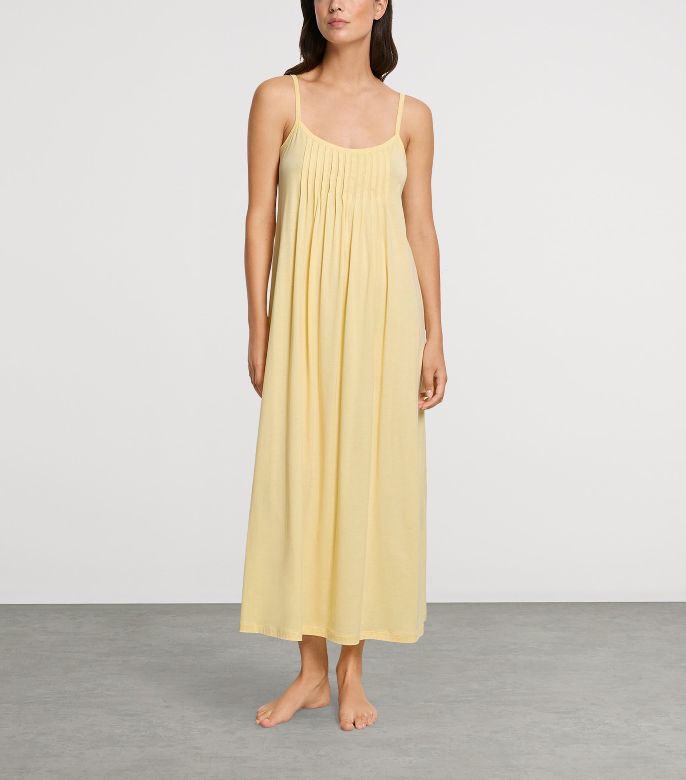 Hanro Womens Cotton Juliet Long Spaghetti Dress Vanilla Highlight Image 2