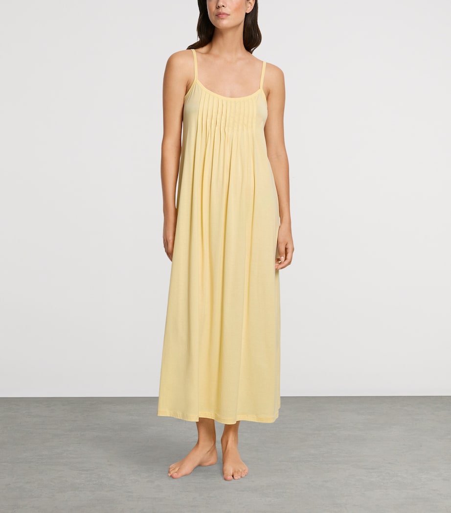 Hanro Womens Cotton Juliet Long Spaghetti Dress Vanilla Highlight Image 2