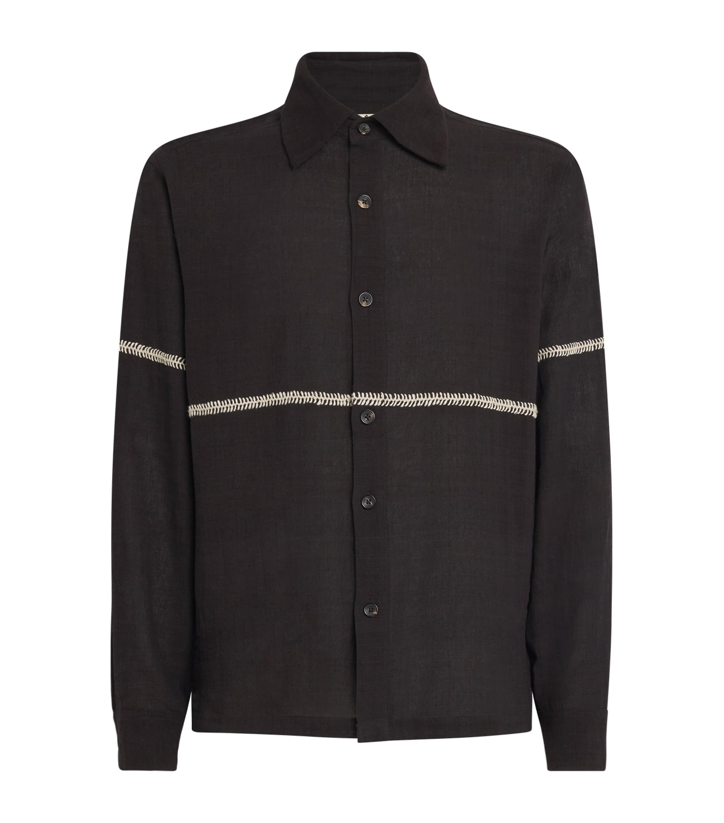 Kartik Research Mens Cotton Embroidered Rabari Shirt Brown/ Ecru Image 1
