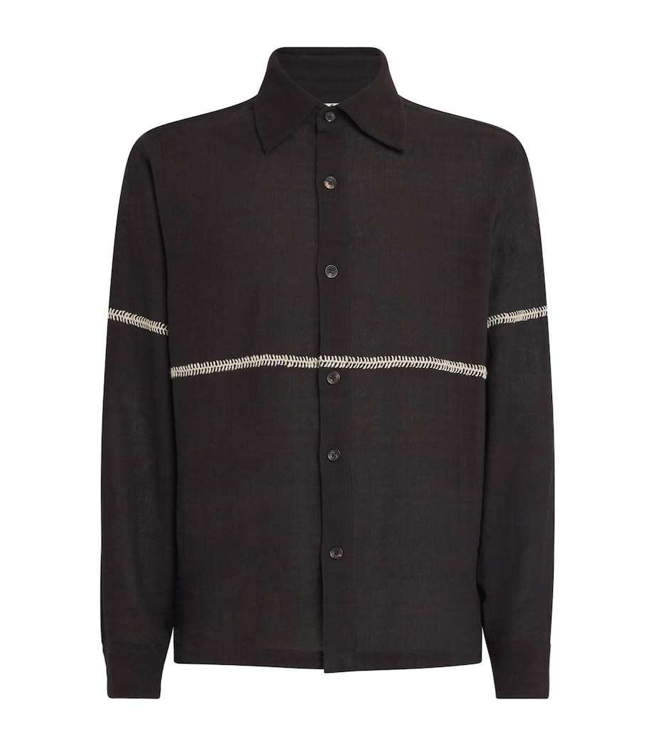 Kartik Research Mens Cotton Embroidered Rabari Shirt Brown/ Ecru Image 1