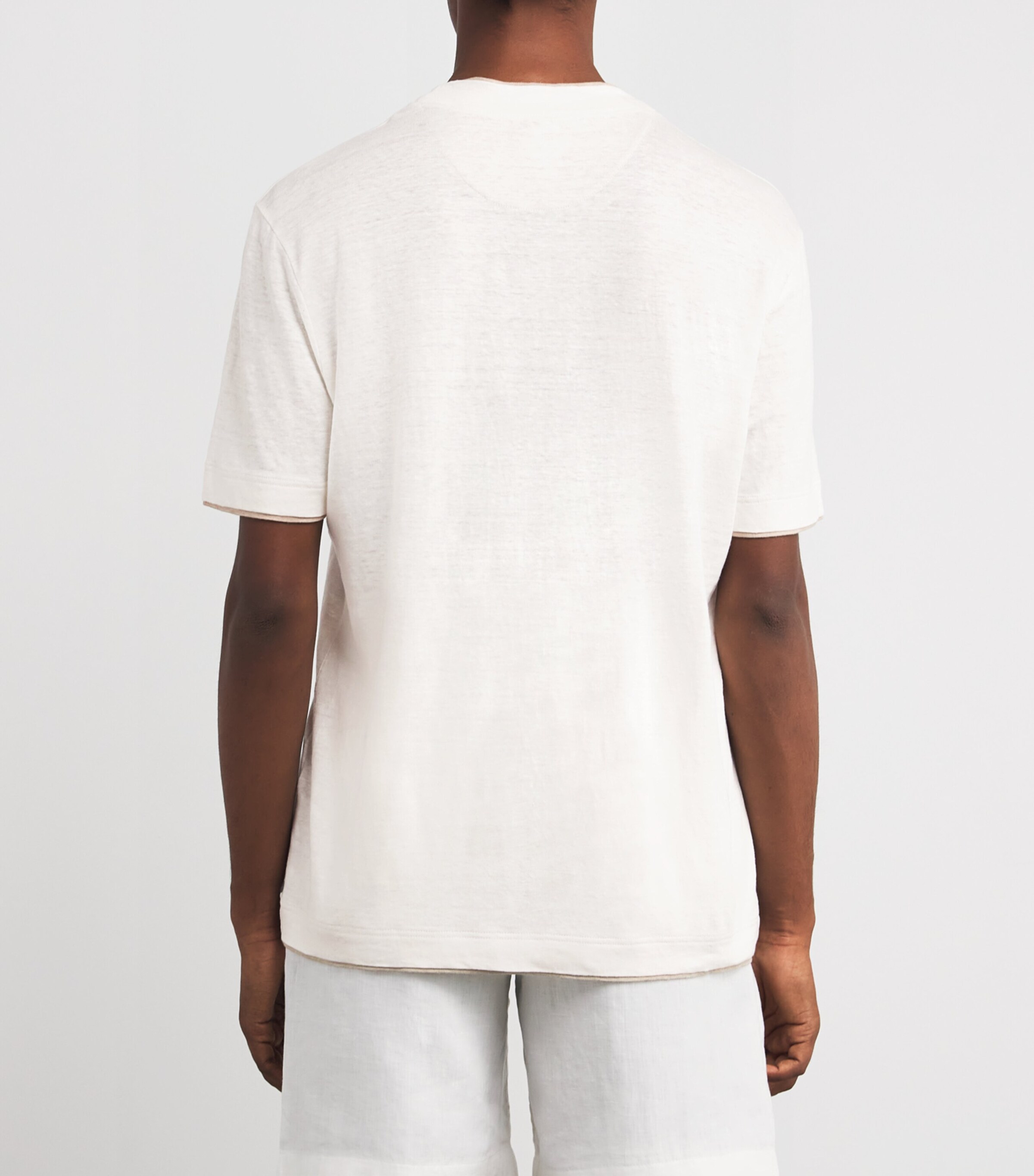 Eleventy Mens x Harrods Linen Double-Layer T-Shirt Bianco E Beige Image 4