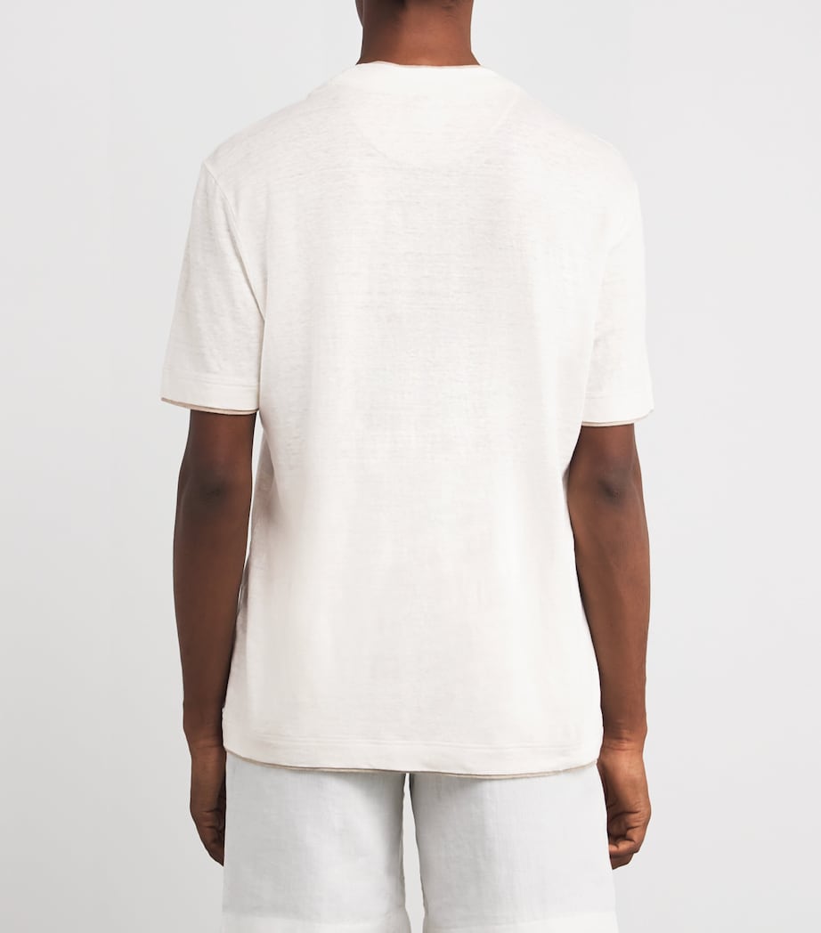 Eleventy Mens x Harrods Linen Double-Layer T-Shirt Bianco E Beige Image 4