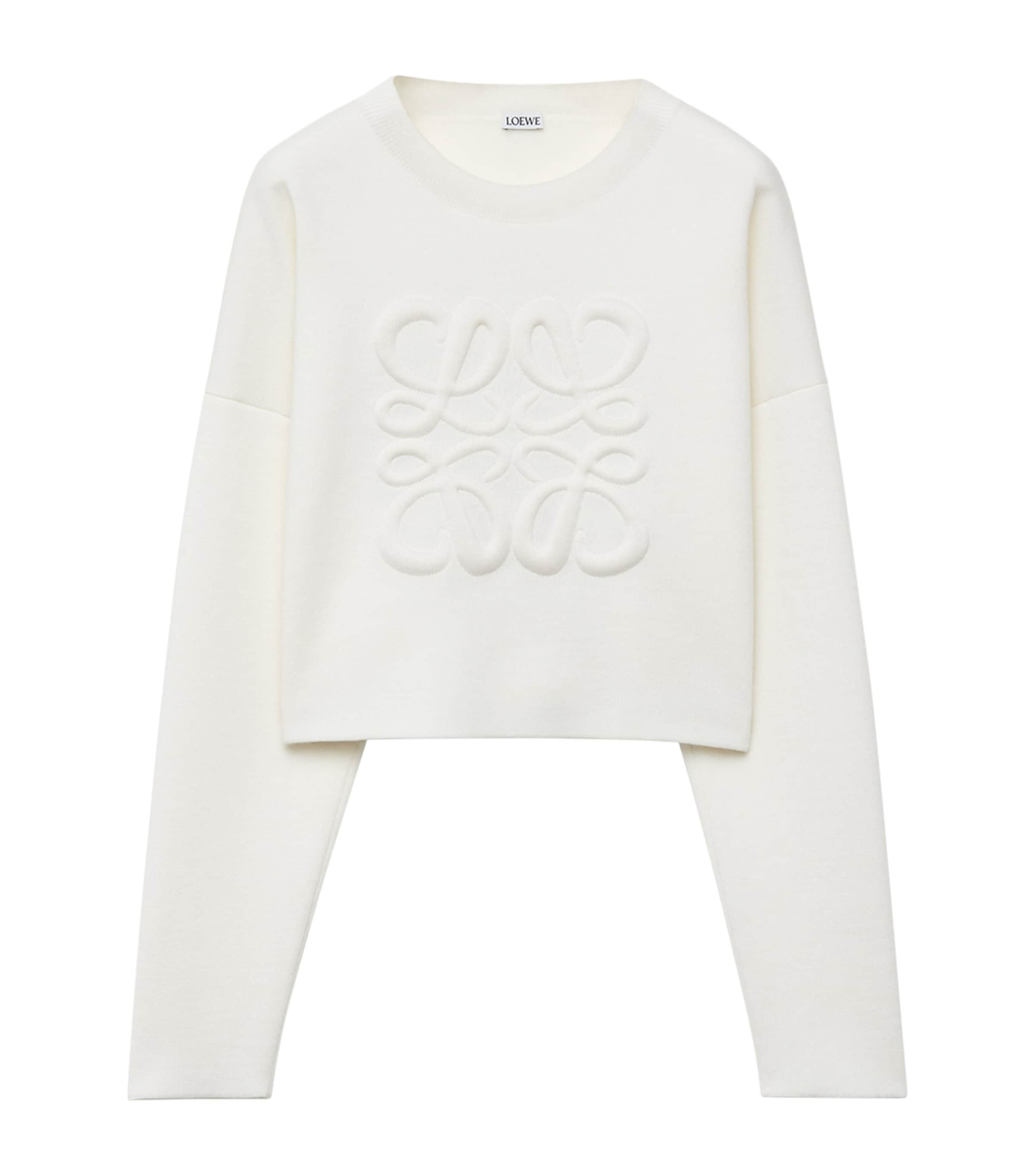 Shop Loewe Cropped Anagram Sweater In White