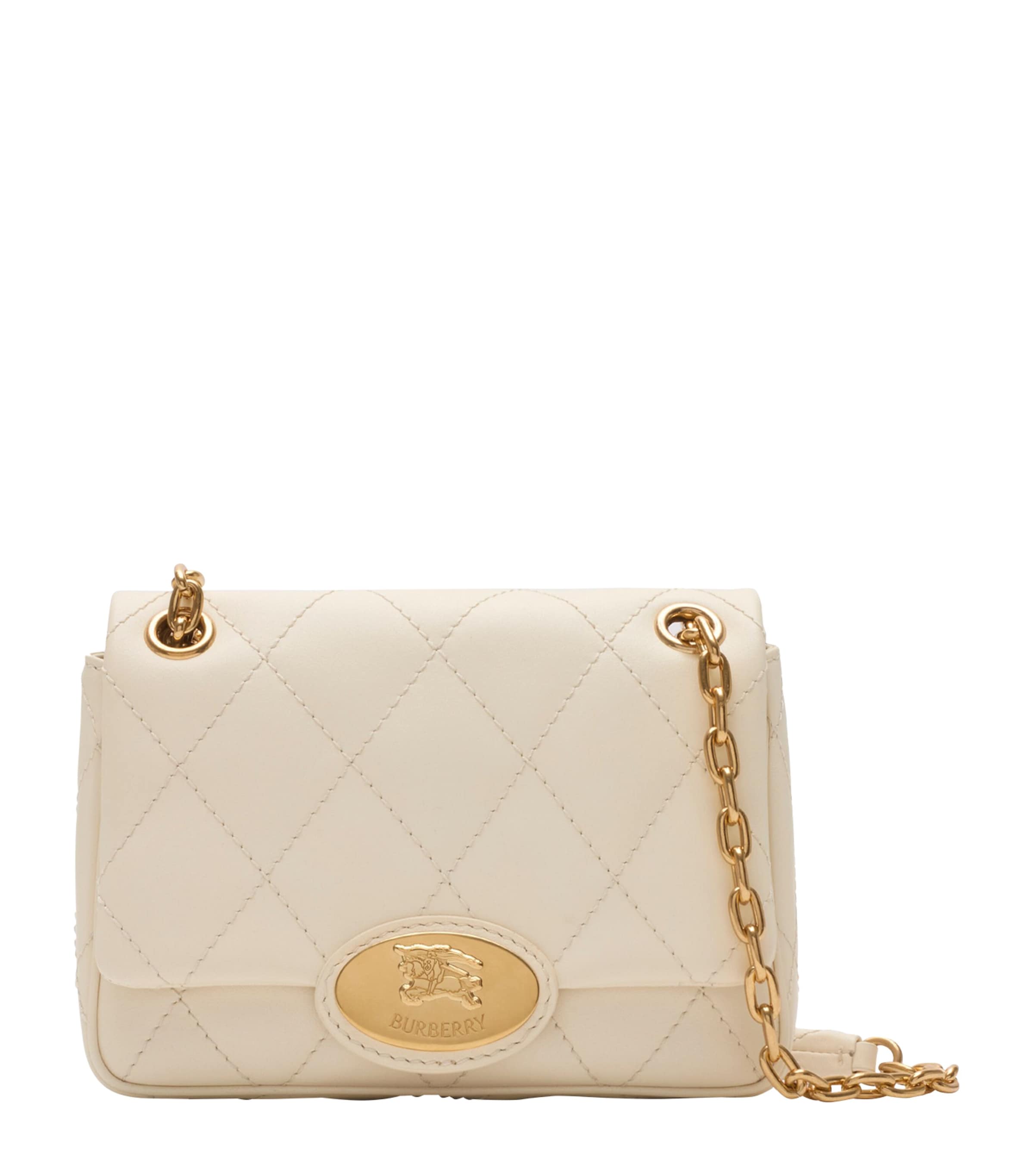 Burberry Small Calfskin Strand Shoulder Bag In White