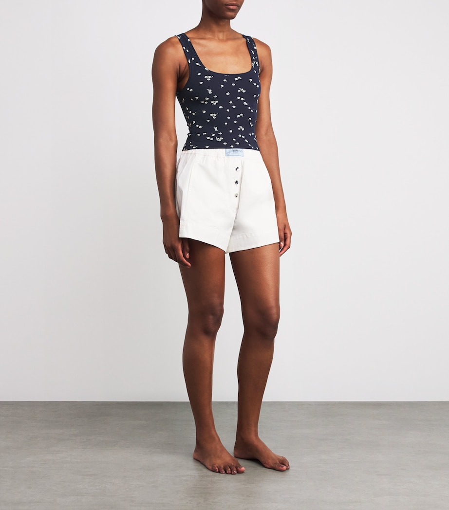 Stretch-Cotton Ribbed Tank Tops (Pack of 3) NAVY DAISY PRINT Image 2