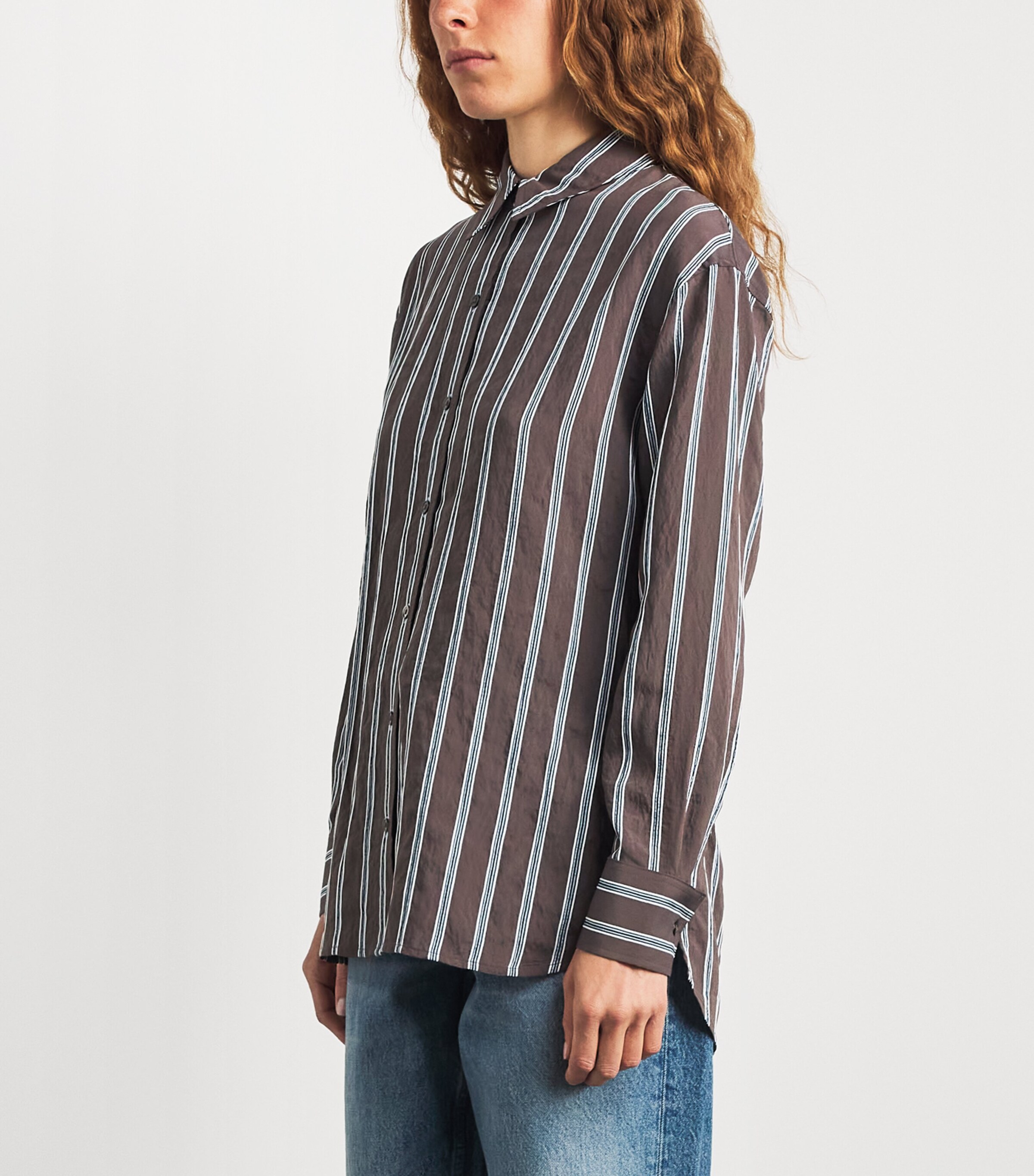 Veronica Beard Womens Stripe Lloyd Shirt Dark Mocha Image 4