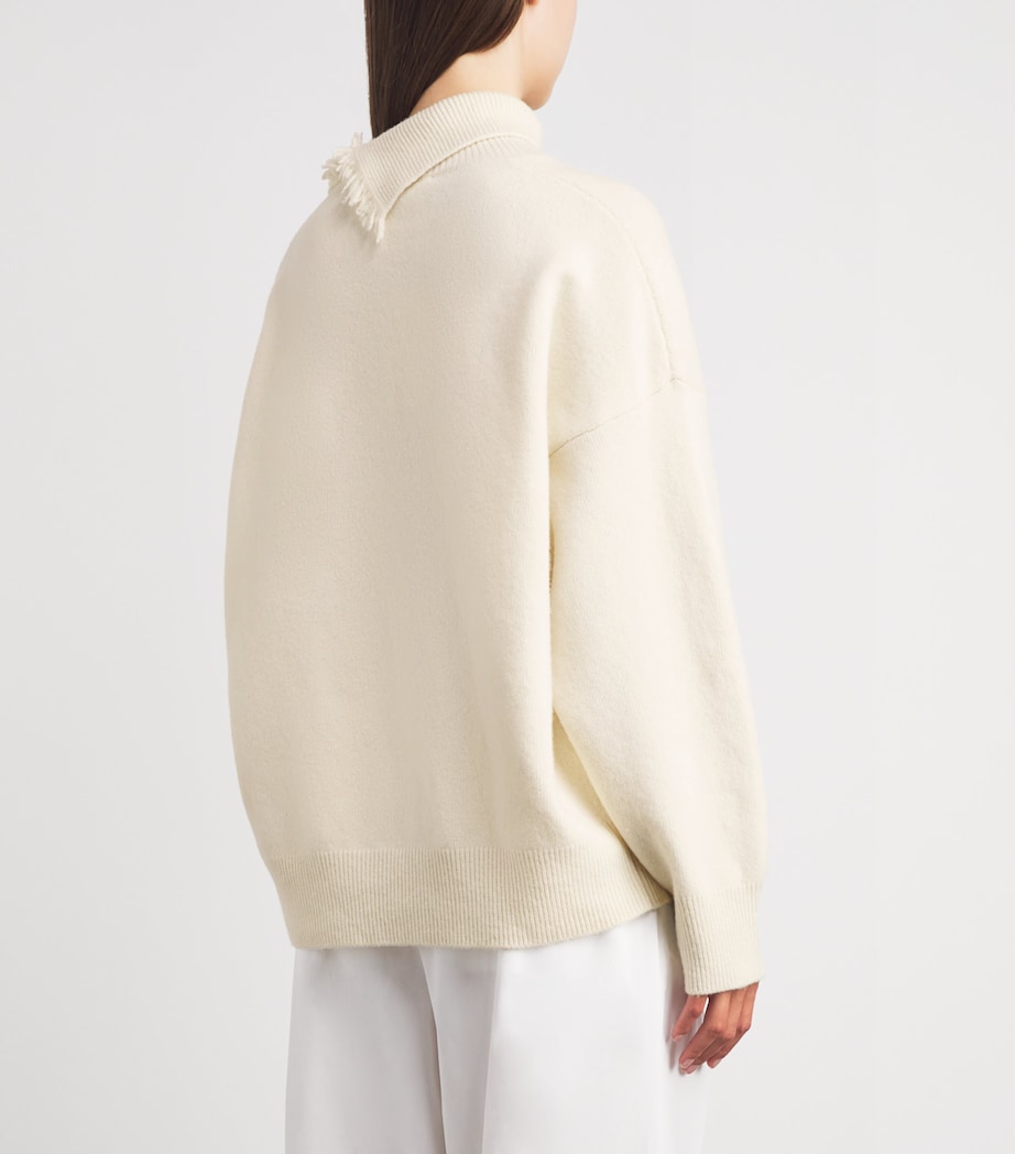 Róhe Womens Wool-Blend Raw-Hem Sweater Off White Image 5
