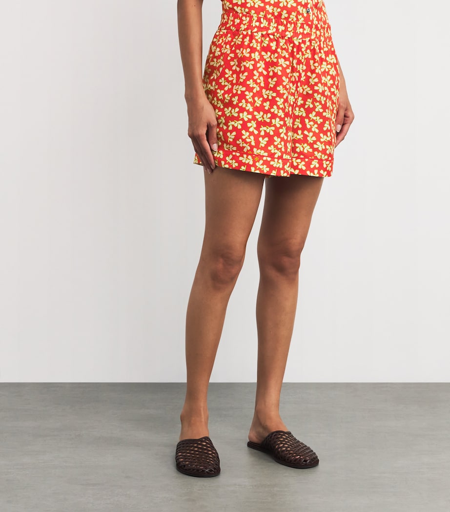 Silk Leaf Print Shorts RED LITTLE LEAVES Image 3