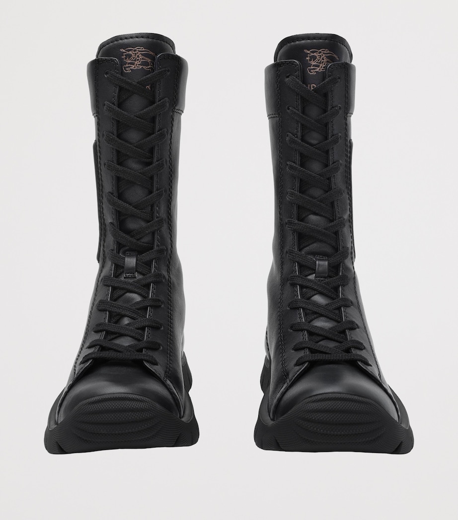 Burberry Leather Tone Lace-Up Boots Black Image 2