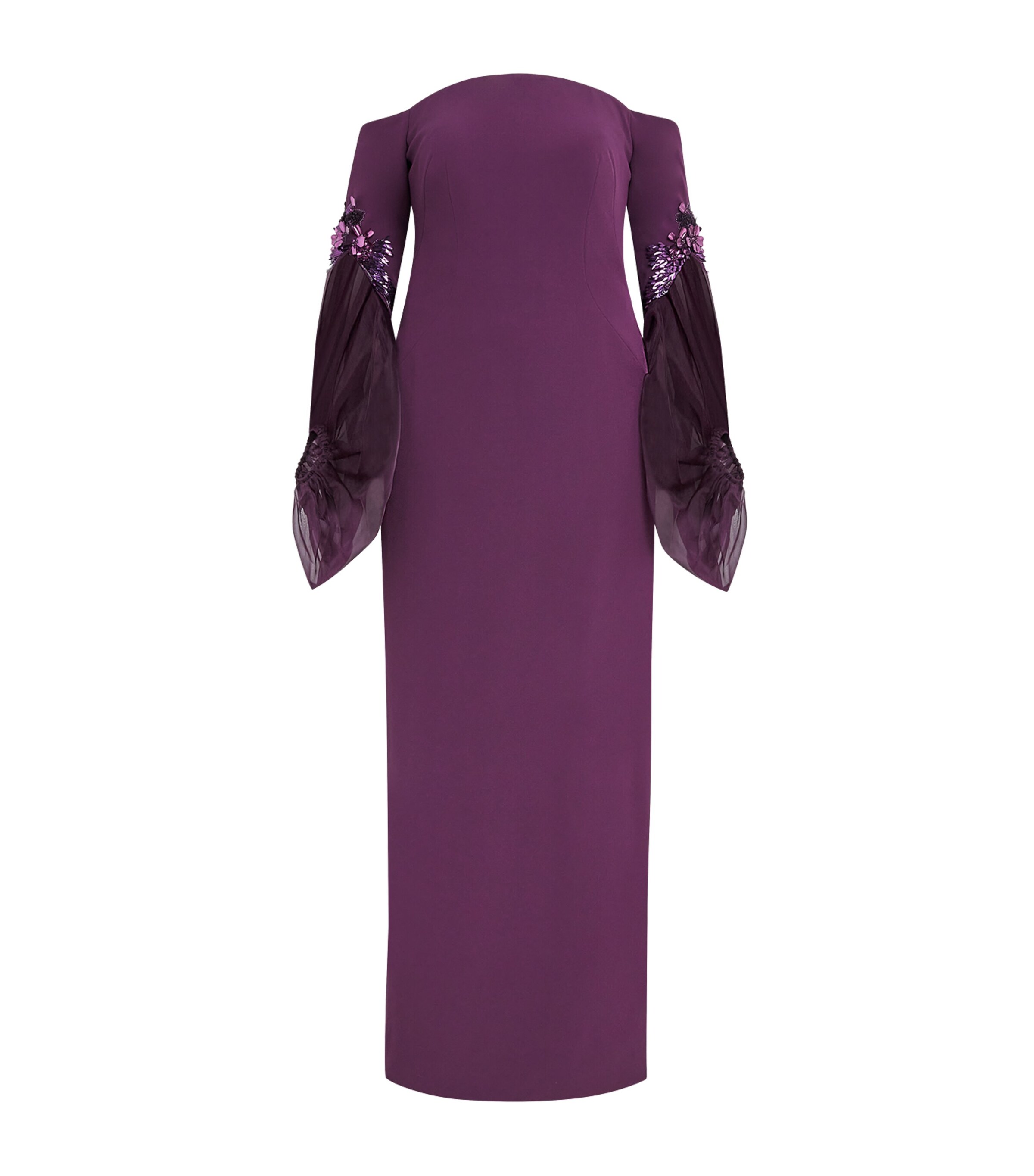 Pamella Roland Womens Crepe Embellished Puff-Sleeve Gown Merlot Image 1