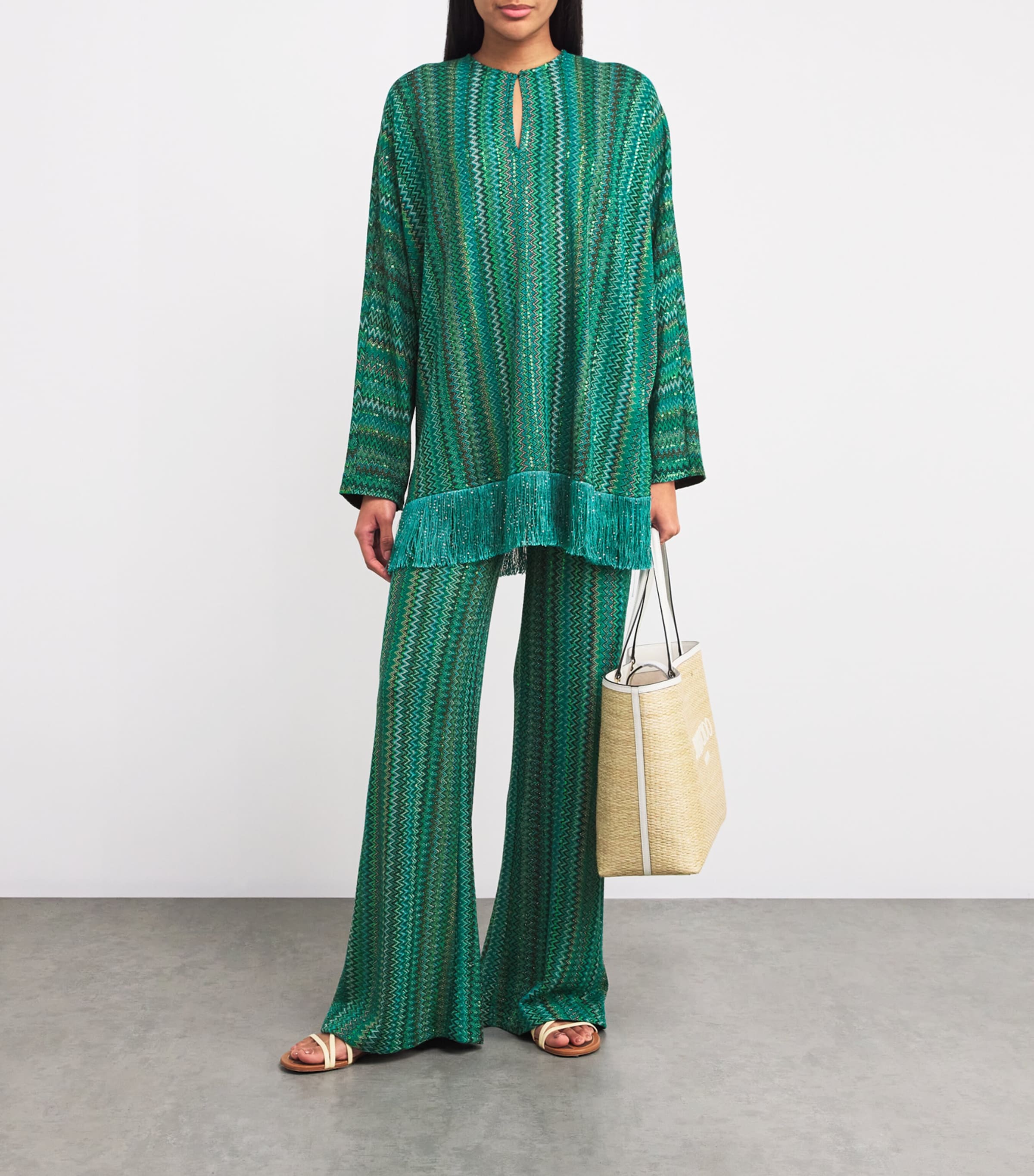 Sequinned Zigzag Blouse S614K EMRLD TEAL BLK Image 2