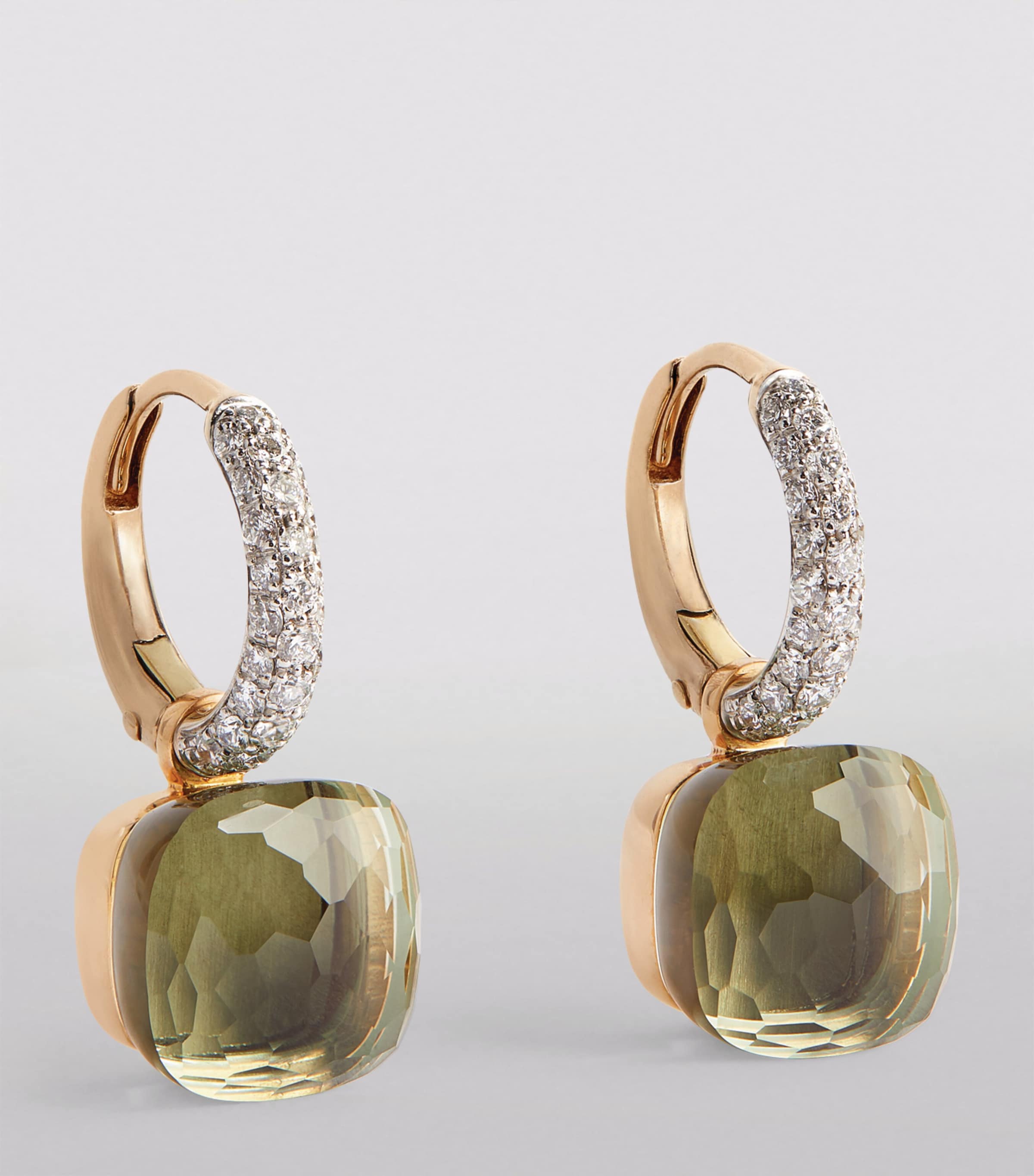 White Gold, Diamond and Prasiolite Nudo Drop Earrings DB0PA Image 2