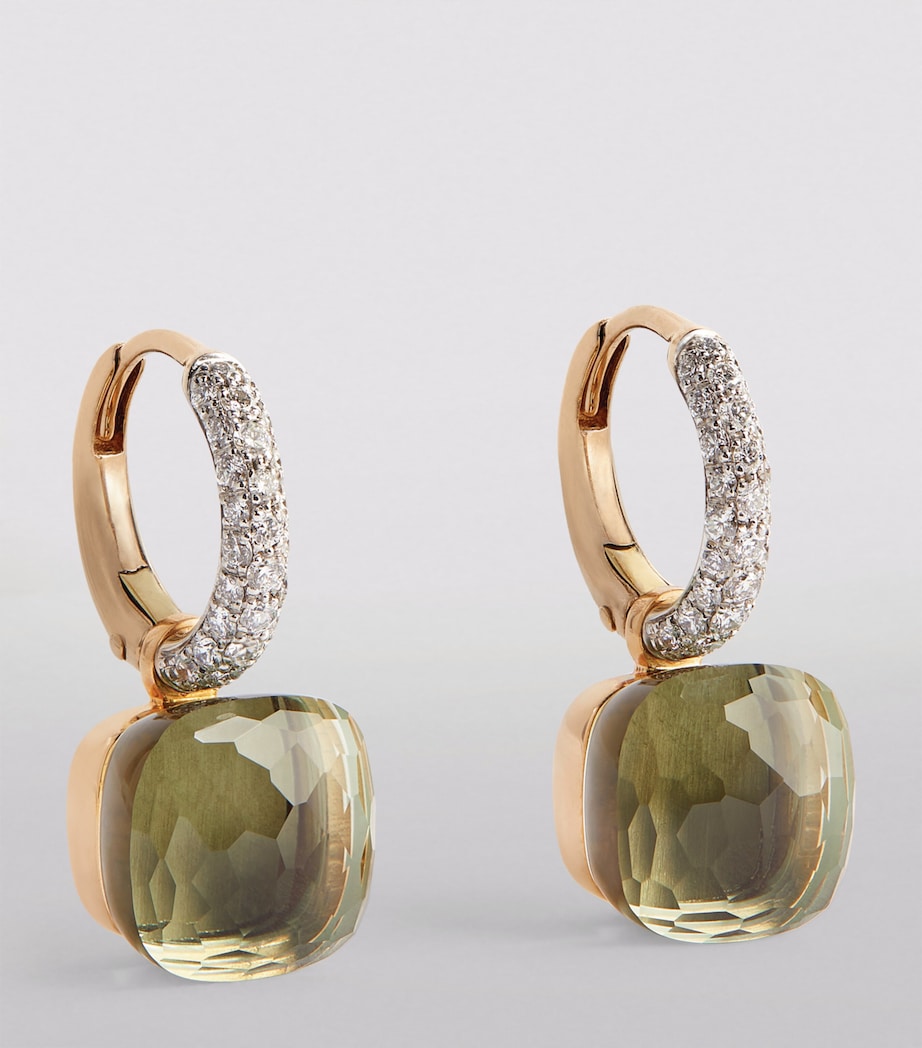 White Gold, Diamond and Prasiolite Nudo Drop Earrings DB0PA Image 2