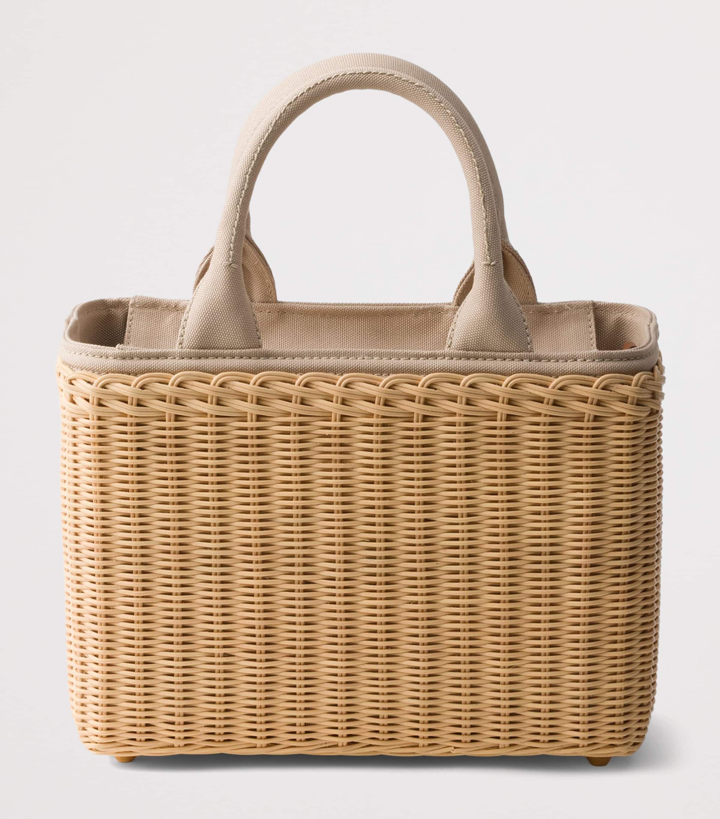 Prada Medium Wicker Tote Bag Neutral Image 5