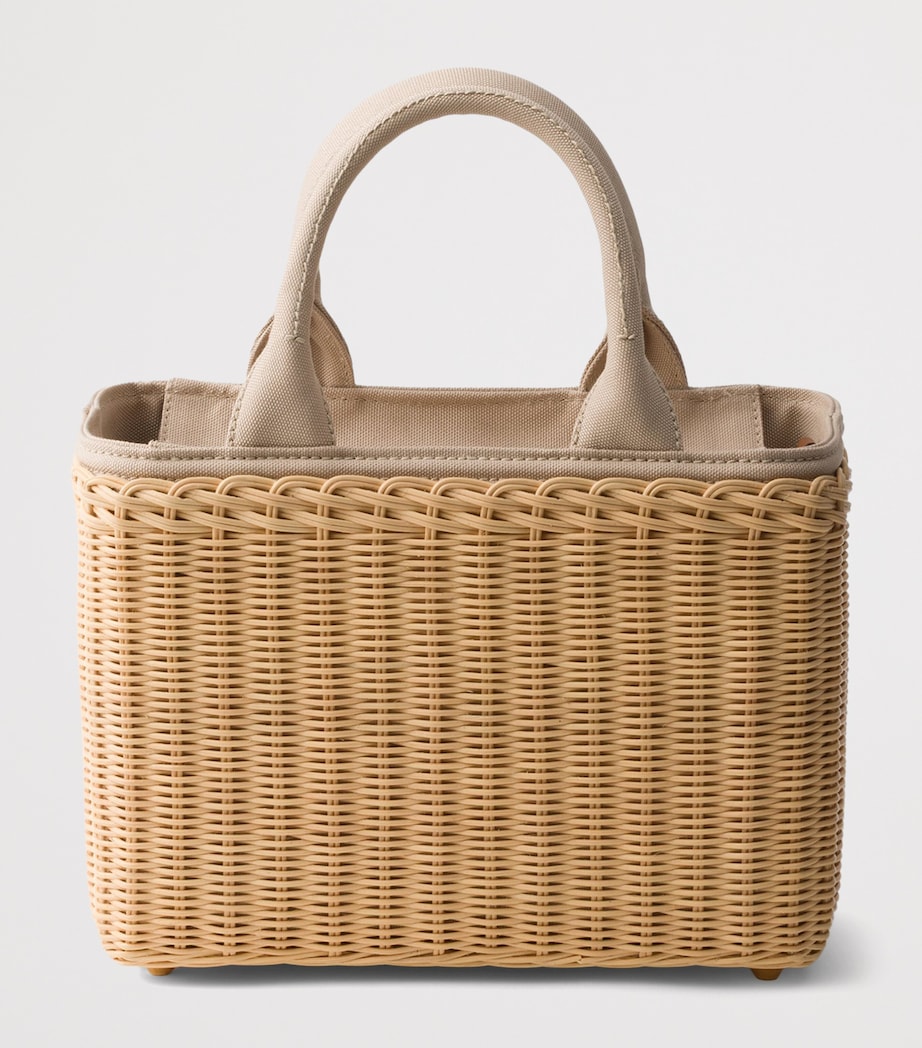 Prada Medium Wicker Tote Bag Neutral Image 5