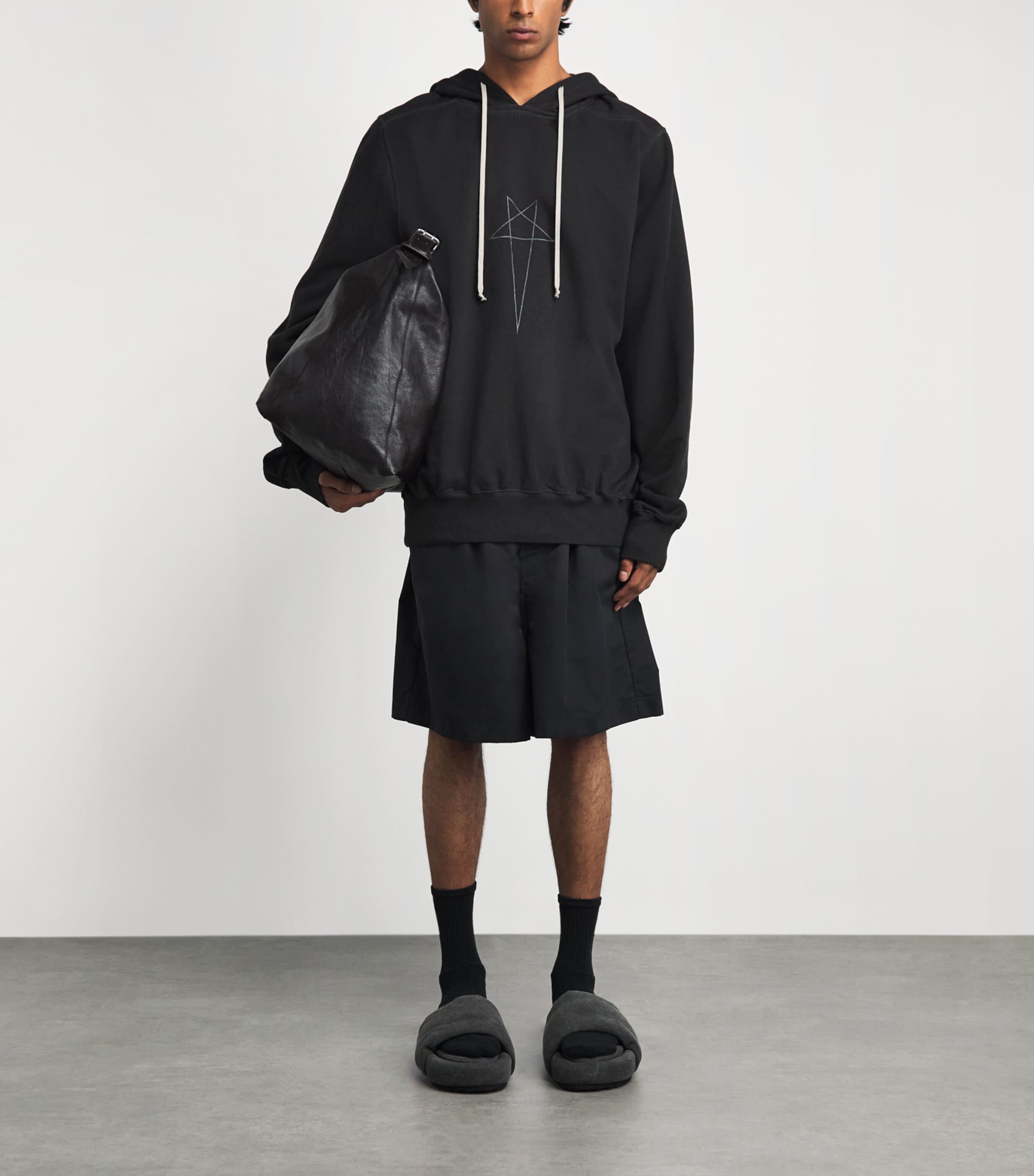 Rick Owens Mens Cotton Pentagram Hoodie Fad Blk/slvr Image 2