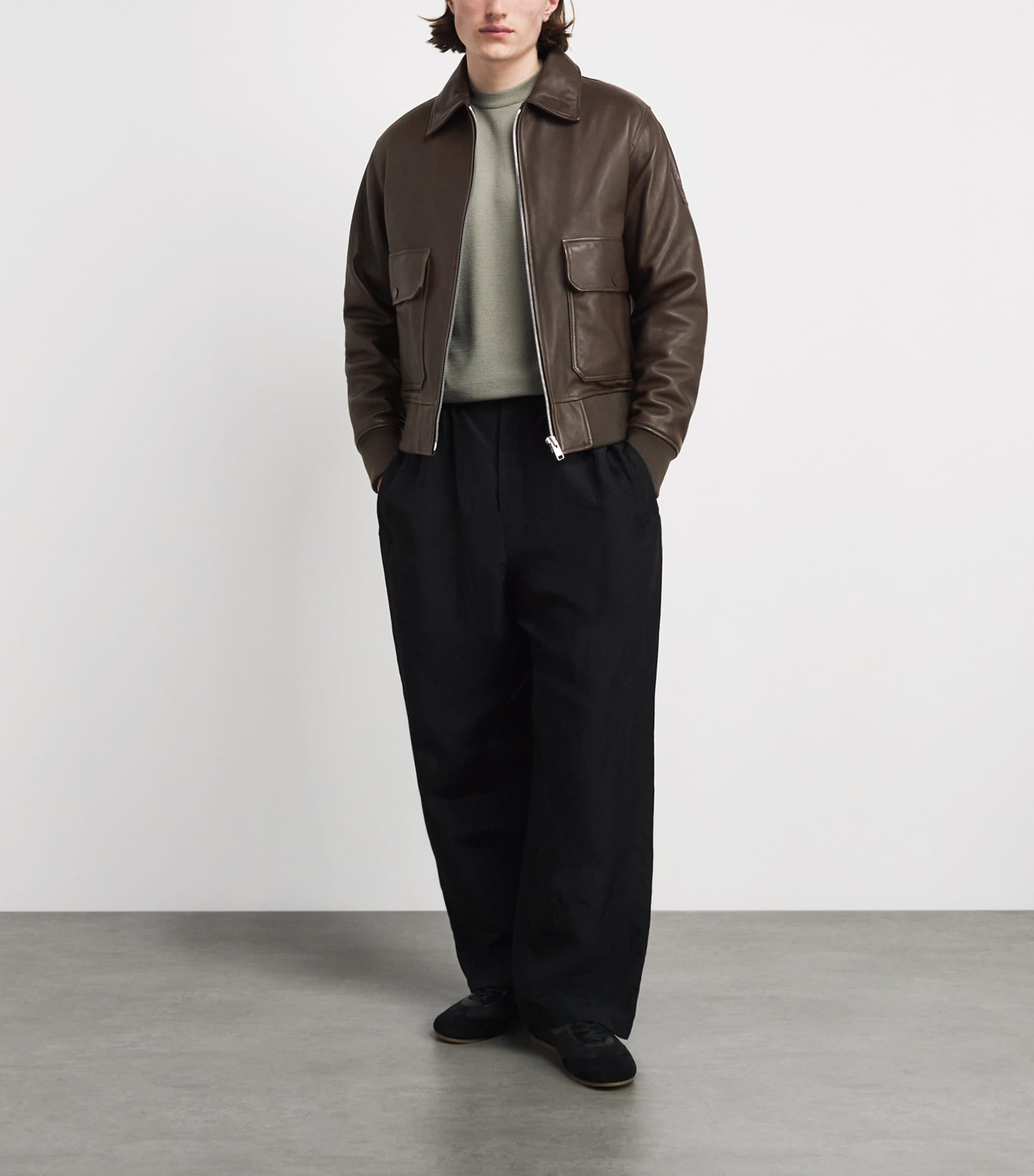 Belstaff Mens Leather Pilot Jacket Faded Olivefdoli Image 2