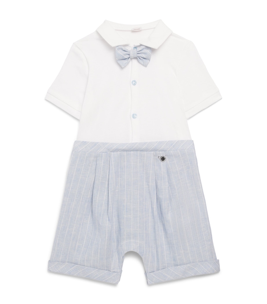 Monnalisa Cotton Stripe Bow Tie Playsuit (1-9 Months) White+cloud Image 1