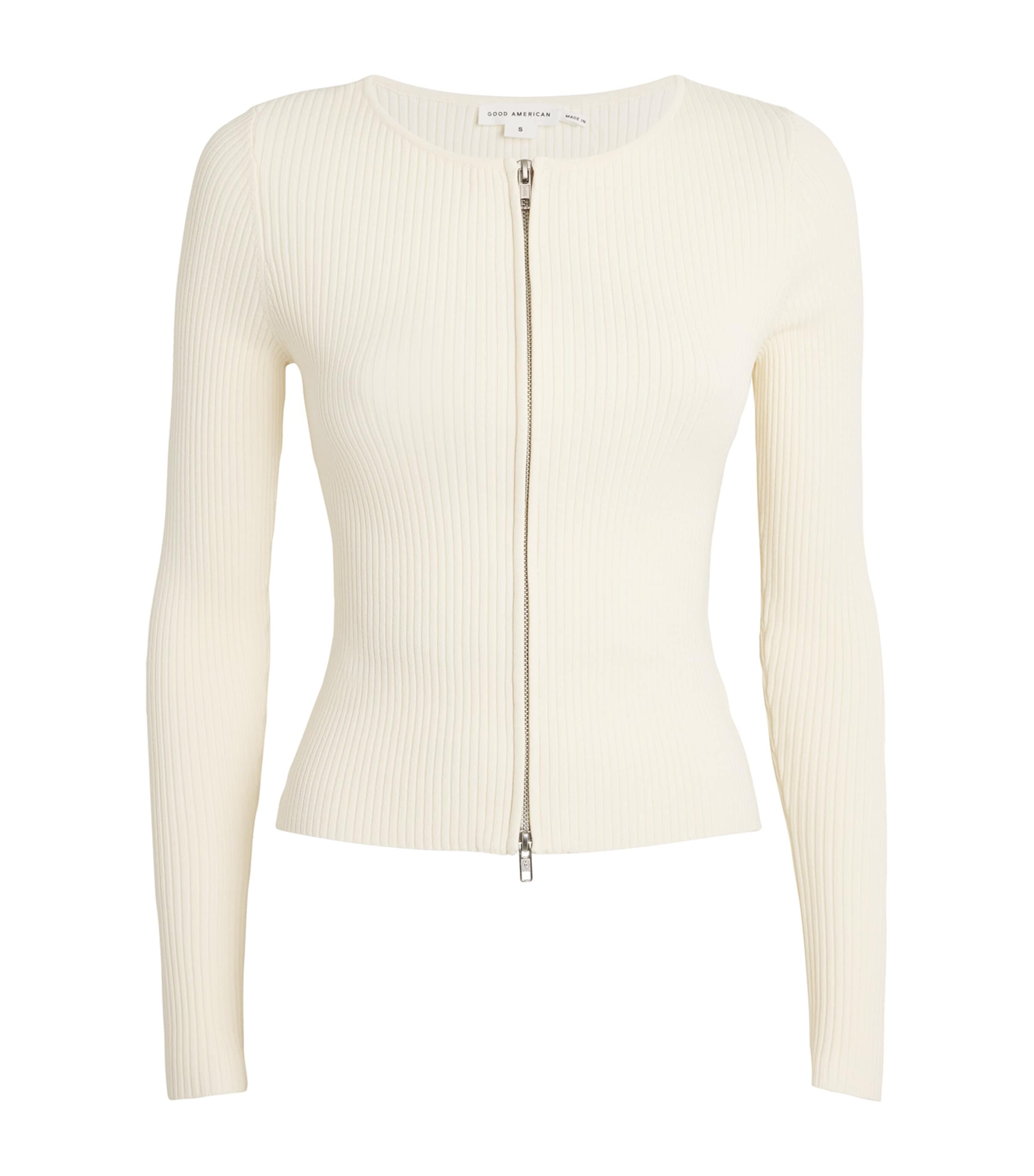 Good American Rib-knit Zipped Sweater In White