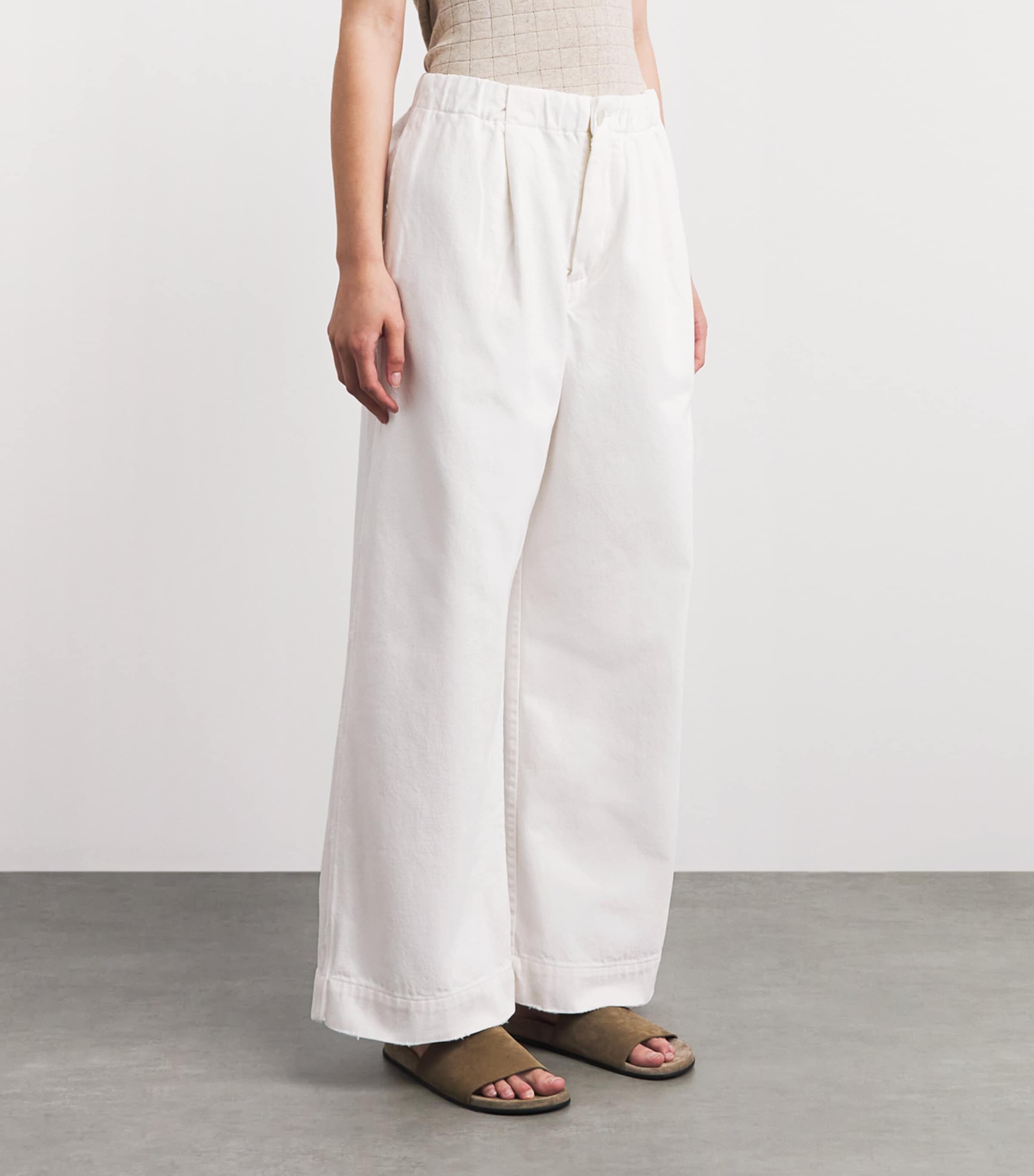 Lauren Manoogian Womens Cotton Canvas Wide-Leg Trousers White Image 4