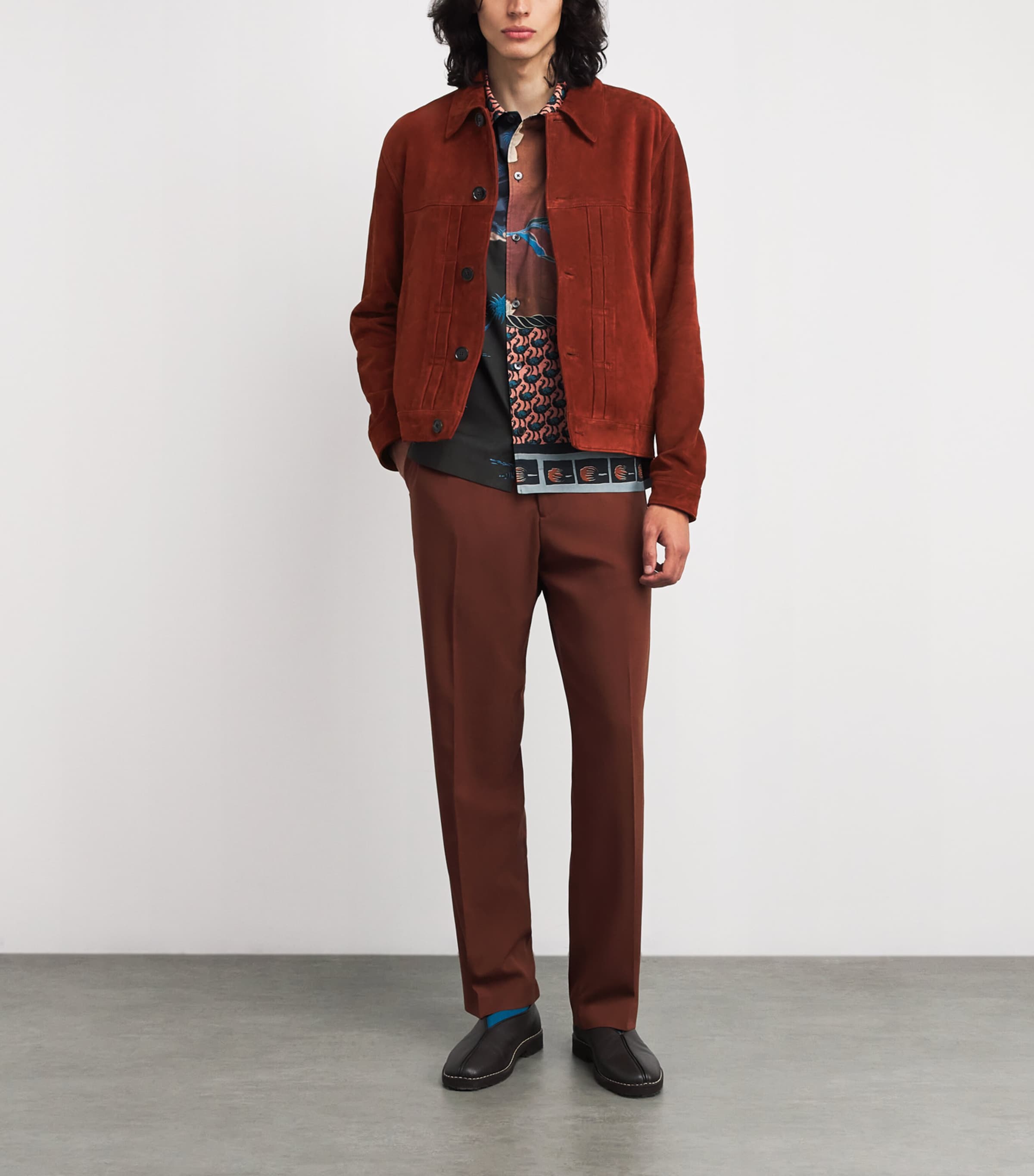 Suede Pleated Trucker Jacket RED-26B Image 2