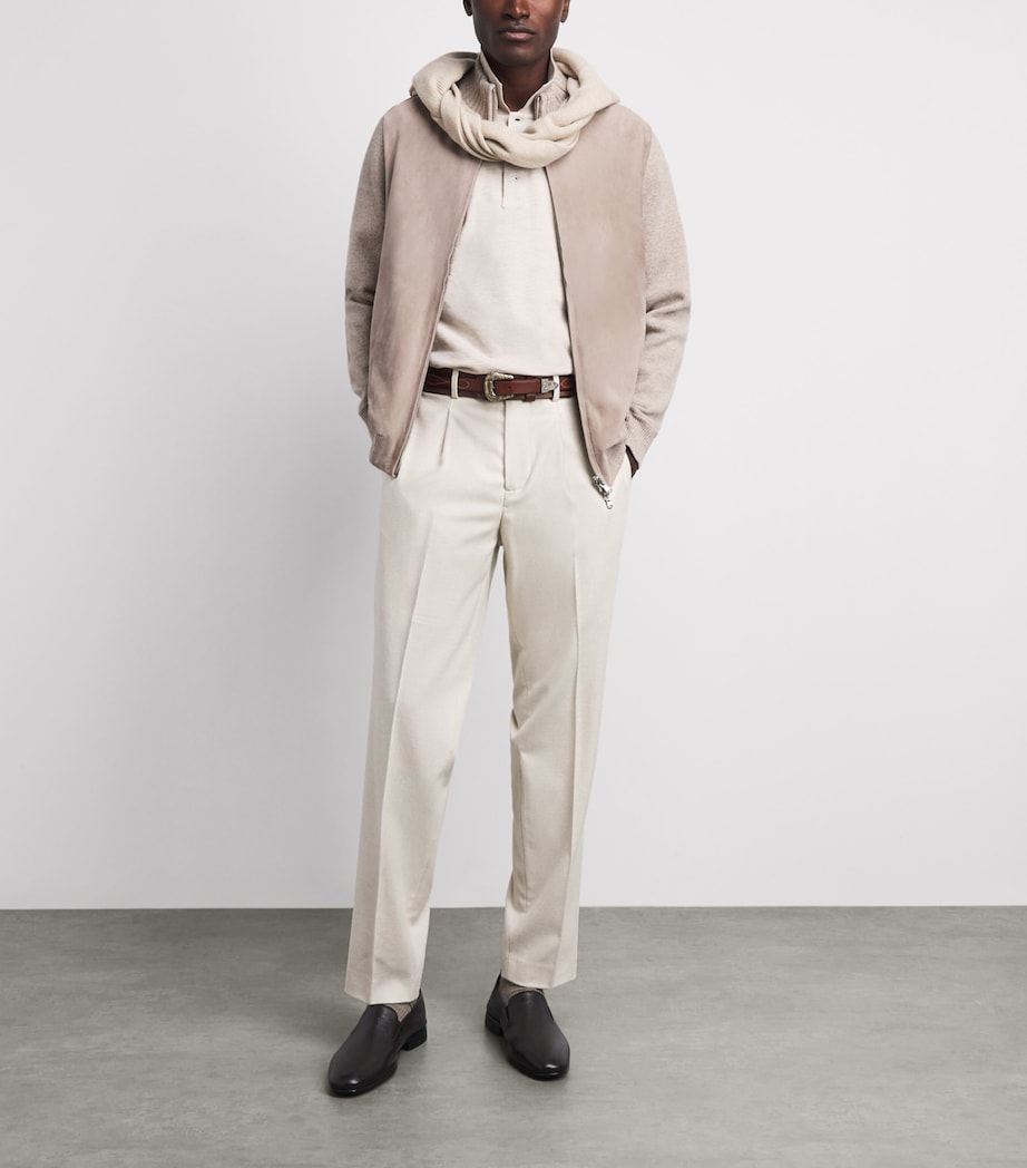 N.Peal Mens Suede-Trim Cashmere Davos Jacket Toasted Sesame Suede Image 2