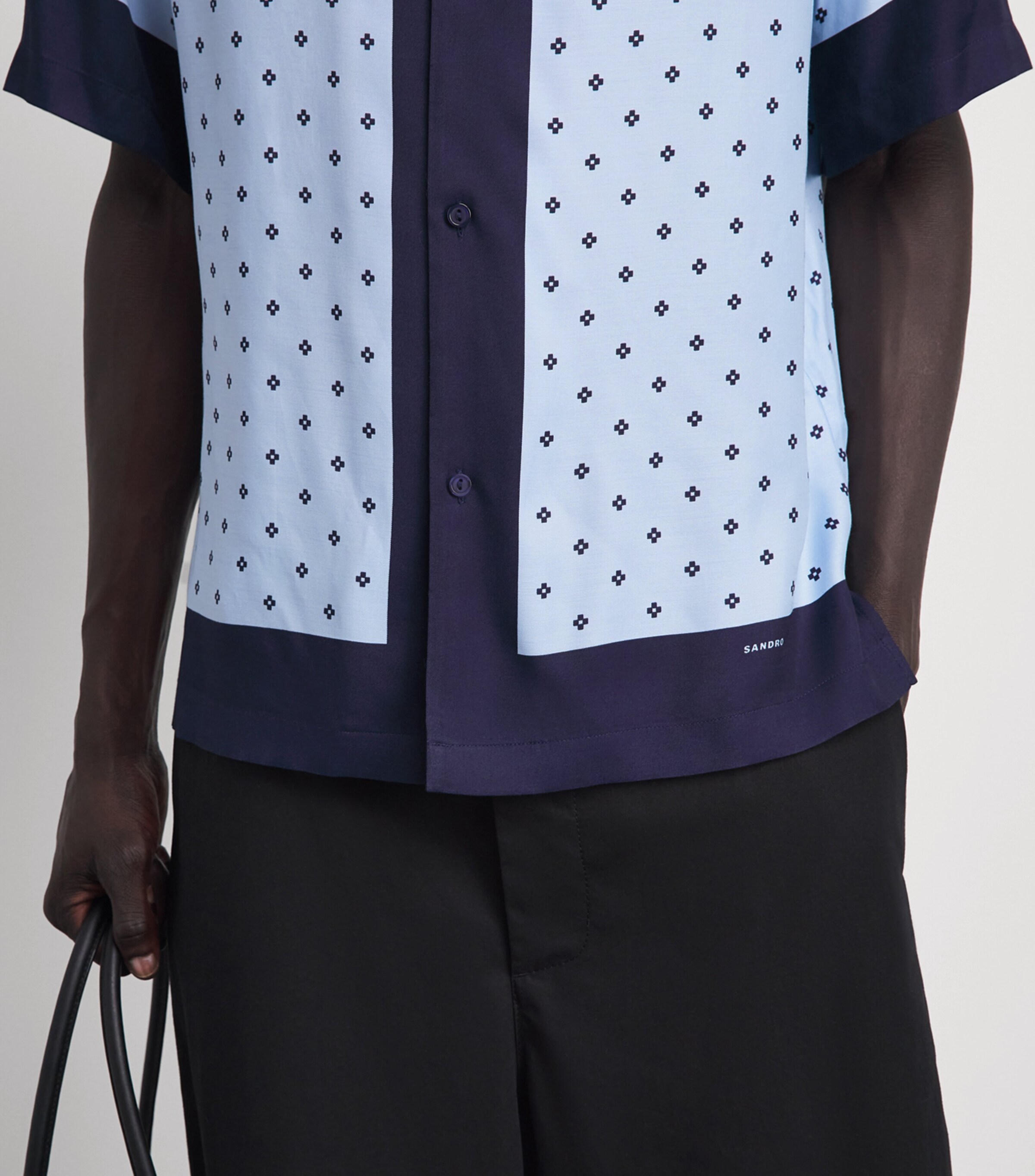 Sandro Paris Mens Micro-Cross Print Shirt Sky Blue Image 3
