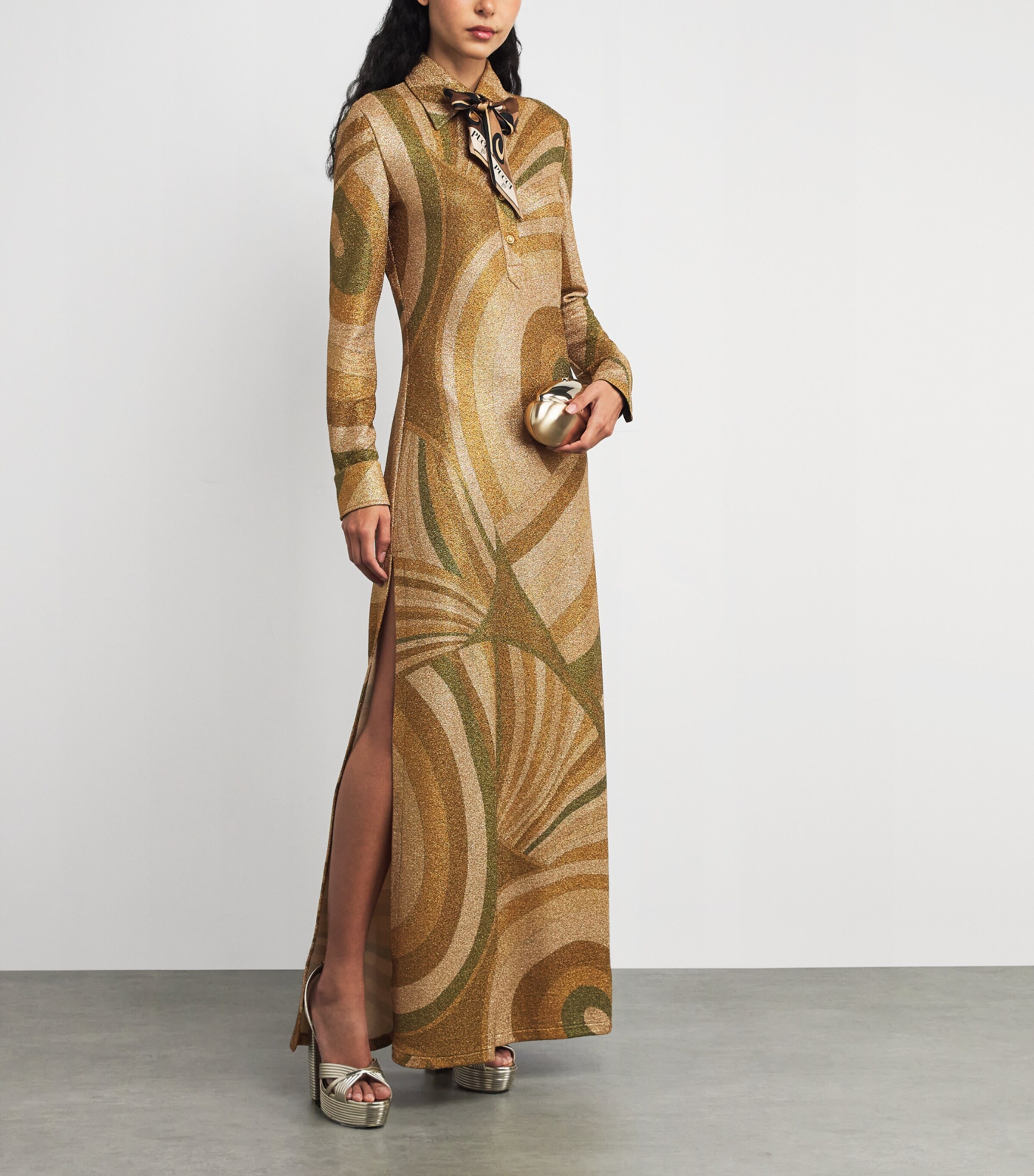 green emerald velvet dress SEMSEM Draped Silk-Blend Plissé-lamé Gown in Gold