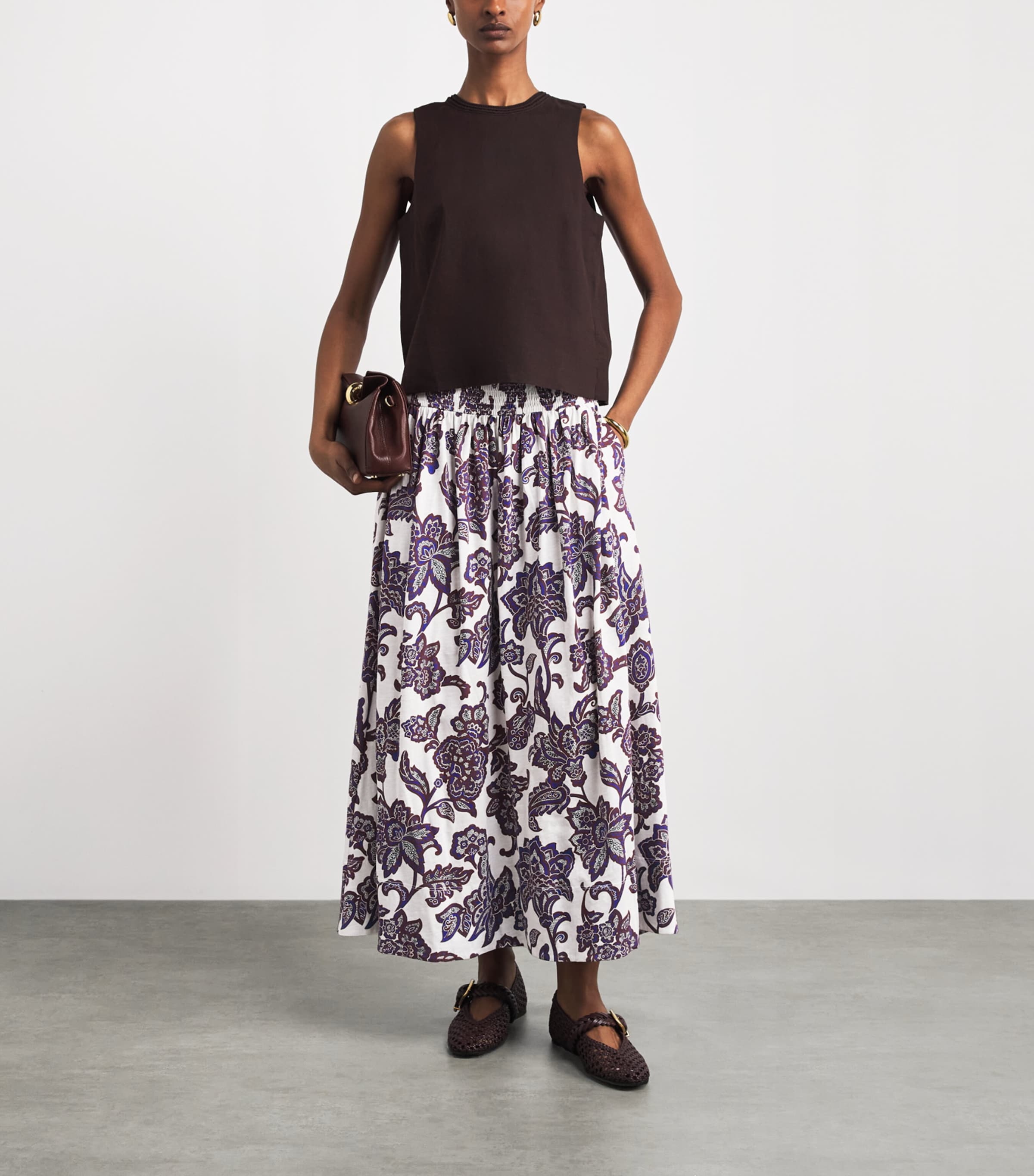 ME+EM Womens Organic Cotton Floral Print Maxi Skirt Light Cream Multi Image 2