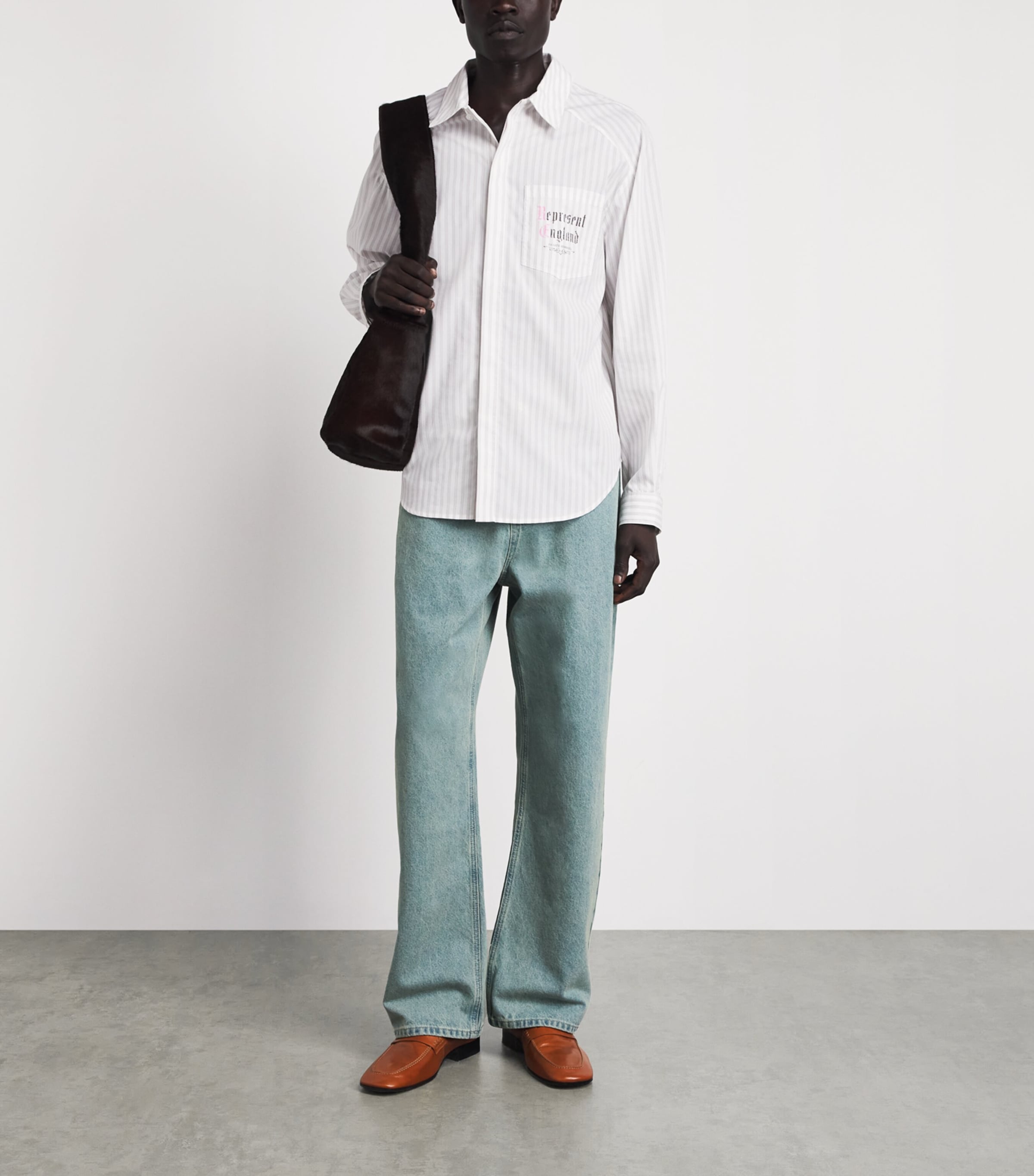 Represent Mens Cotton Pinstripe Shirt Flat White Image 2