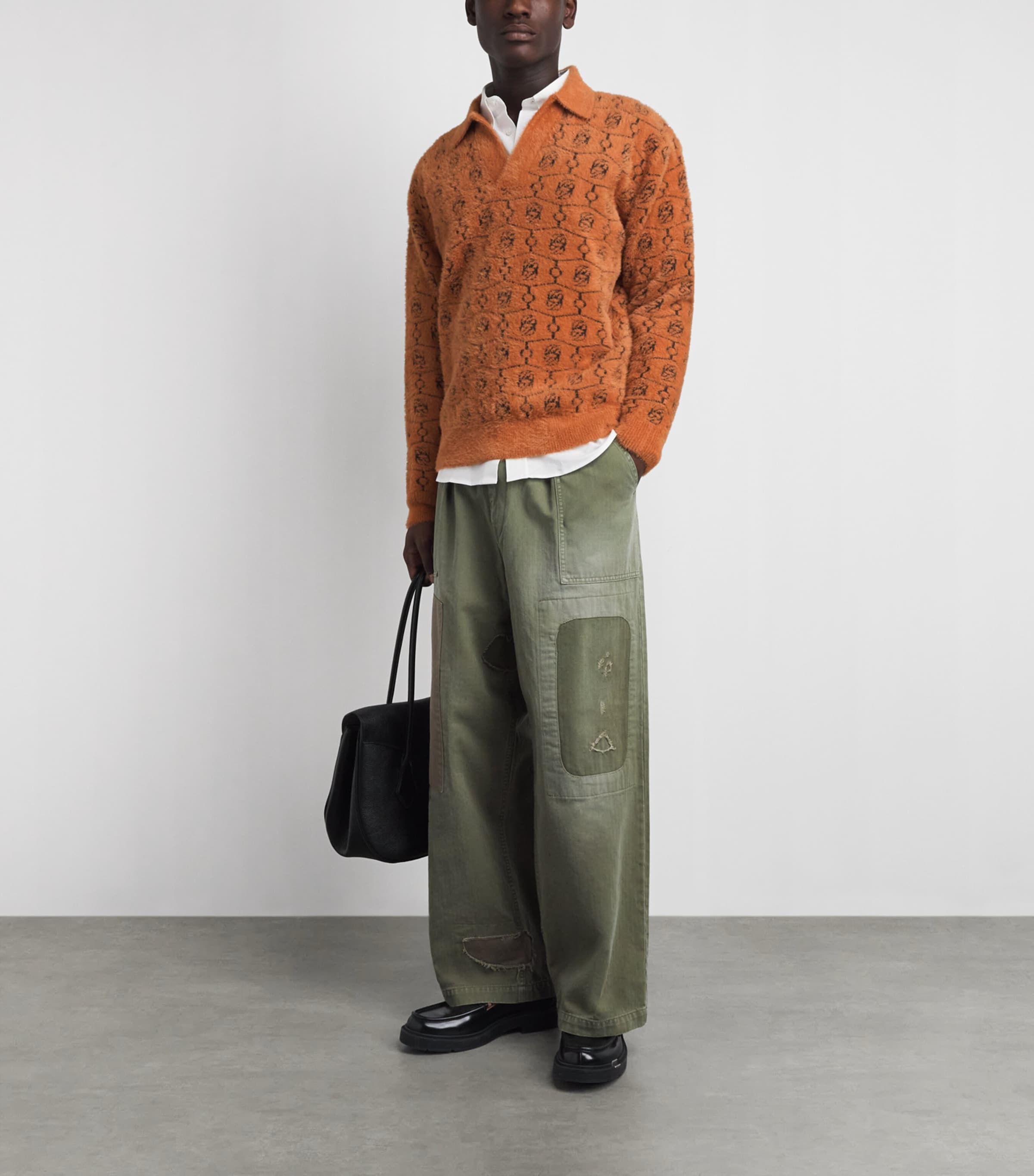 Drôle de Monsieur Mens Monogram Jacquard Polo Sweater Brown Image 2