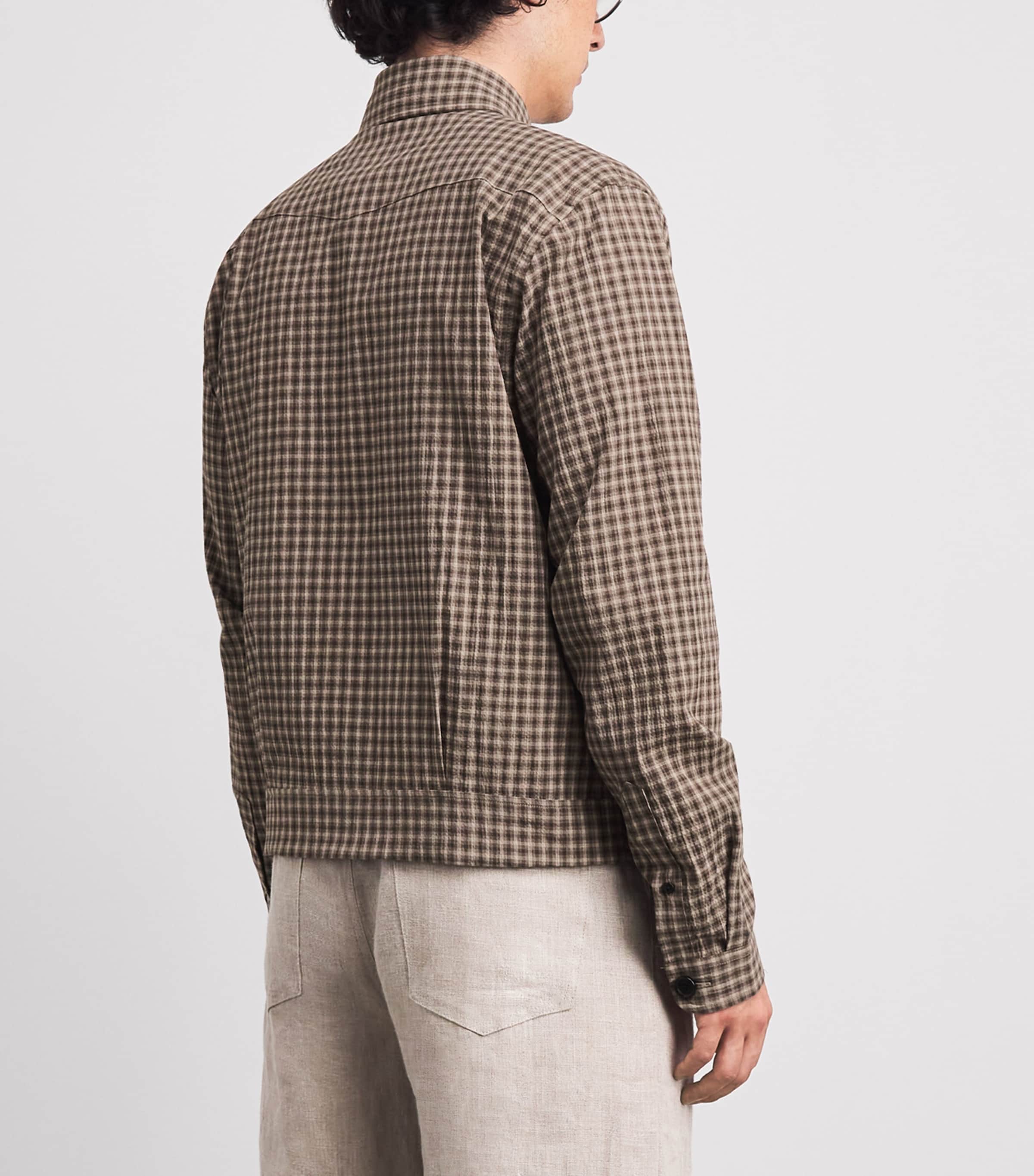Oliver Spencer Mens Stretch-Cotton Check Witley Overshirt Brown Image 5