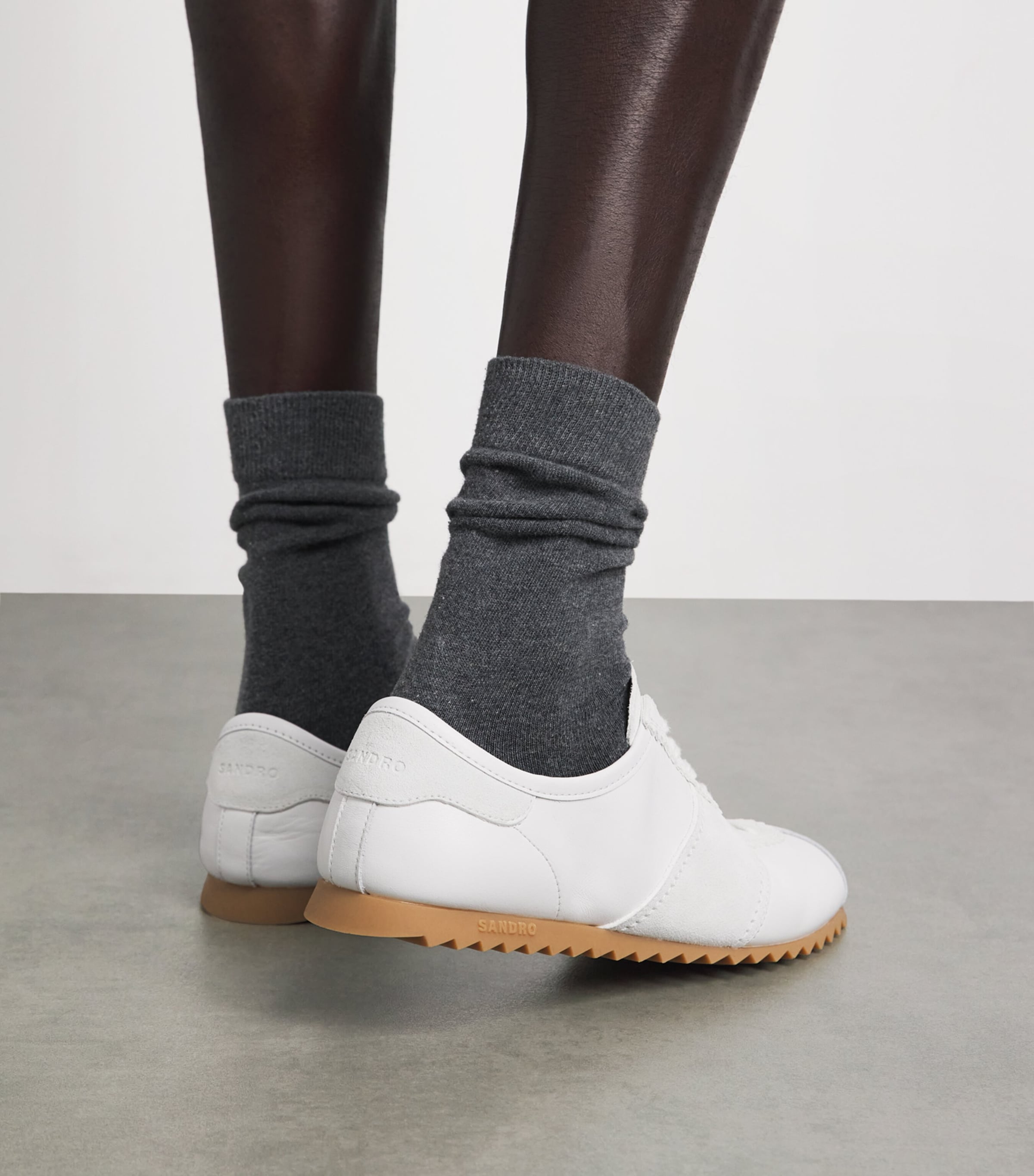 Sandro Paris Leather and Suede Low-Top Sneakers White Image 2