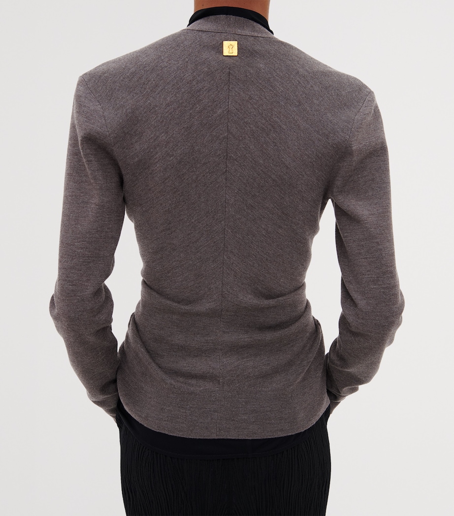 Schiaparelli Womens Wool Draped Cardigan Brown Image 3