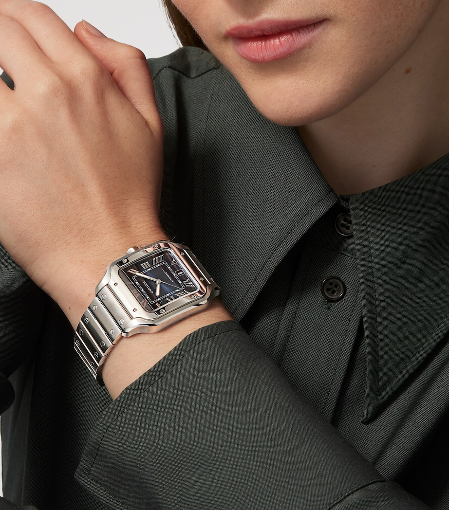 Large Steel Santos de Cartier Watch 39.8mm BLUE Image 12