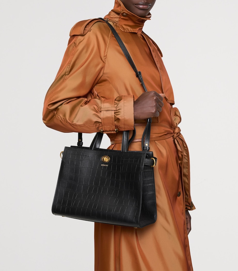 Small Calfskin Croc-Embossed Cotswolds Tote Bag BLACK Image 2