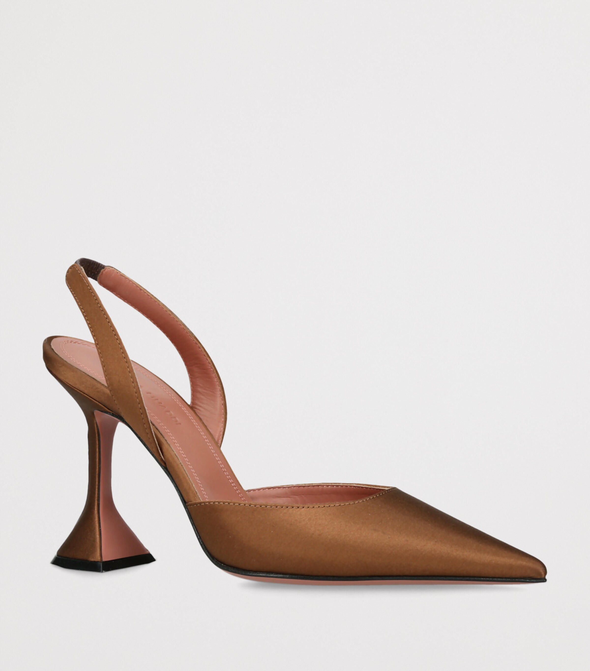 Amina Muaddi Satin Holli Slingback Heels 95 Mid Brown Image 3