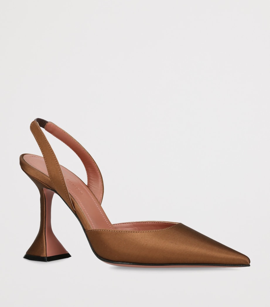Amina Muaddi Satin Holli Slingback Heels 95 Mid Brown Image 3