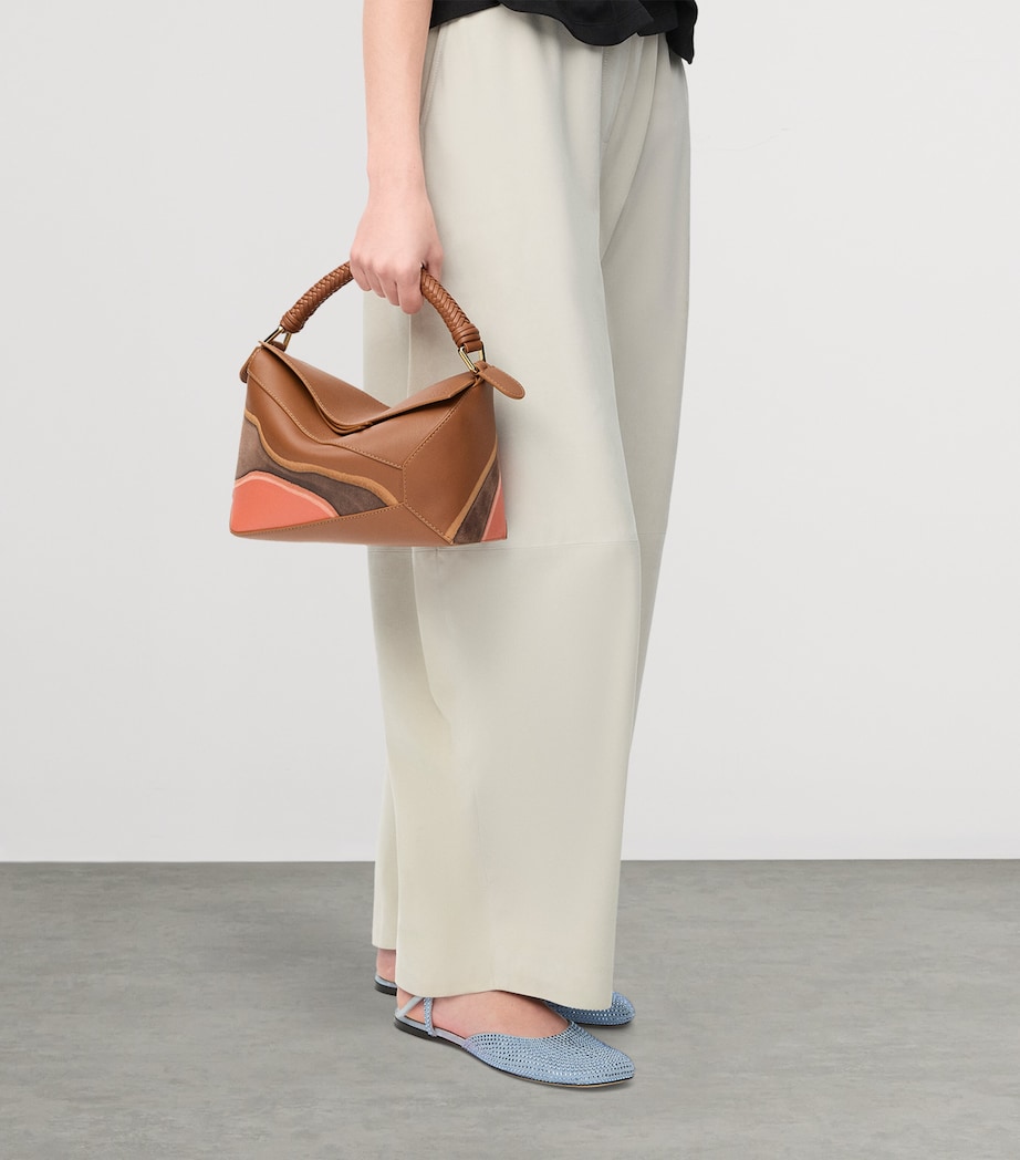 Small Leather Puzzle Edge Landscape Top-Handle Bag PECAN PARROT PINK Image 9