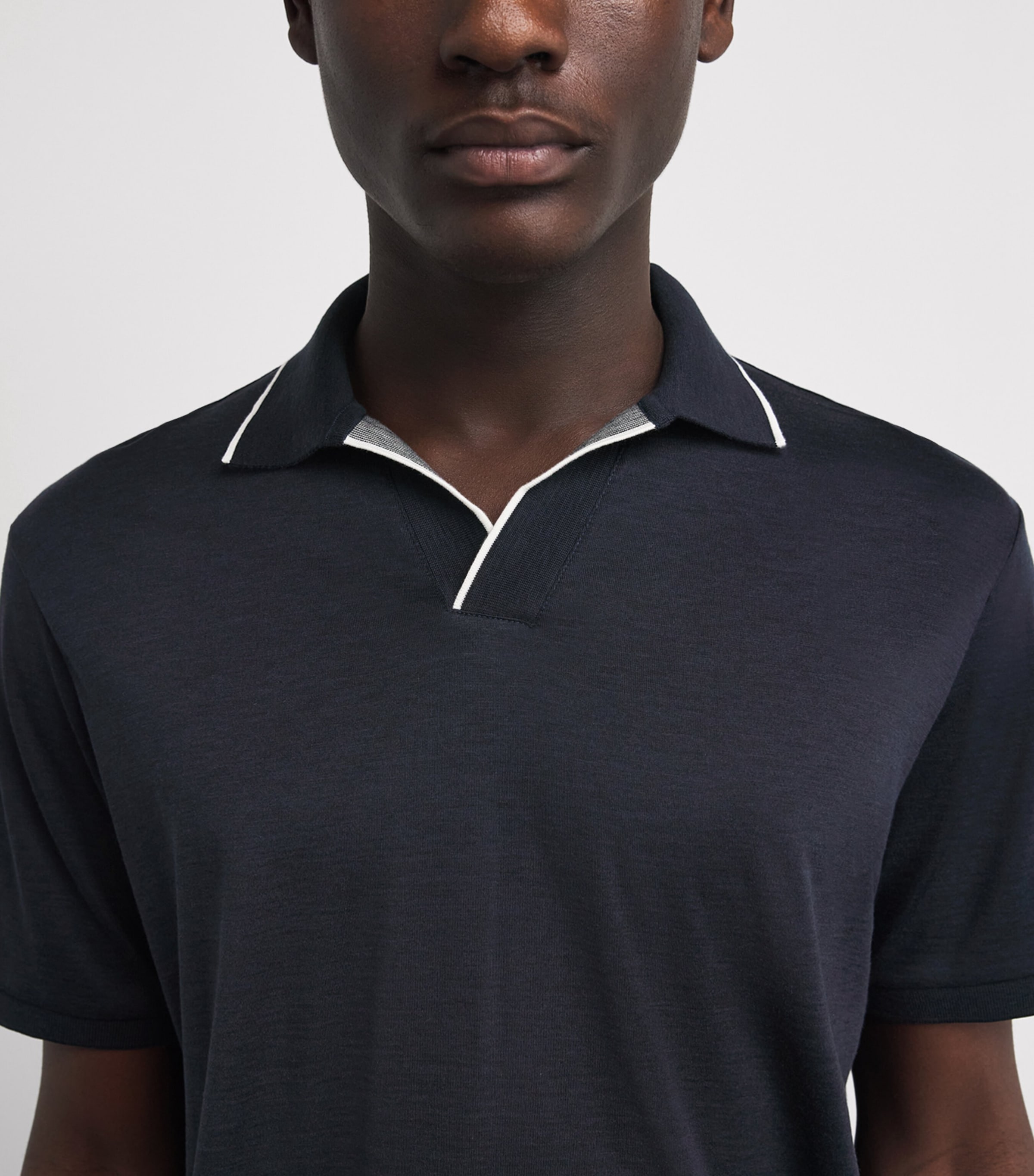 Paul & Shark Mens Silk-Cotton Open-Collar Polo Shirt Blue Image 3