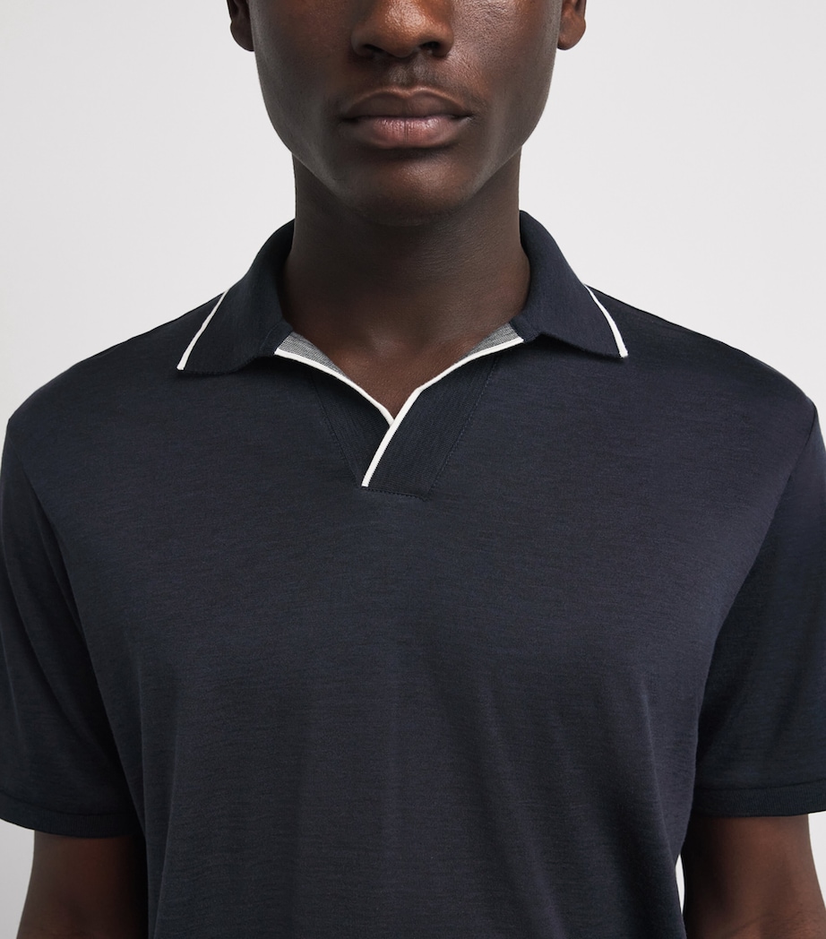 Paul & Shark Mens Silk-Cotton Open-Collar Polo Shirt Blue Image 3