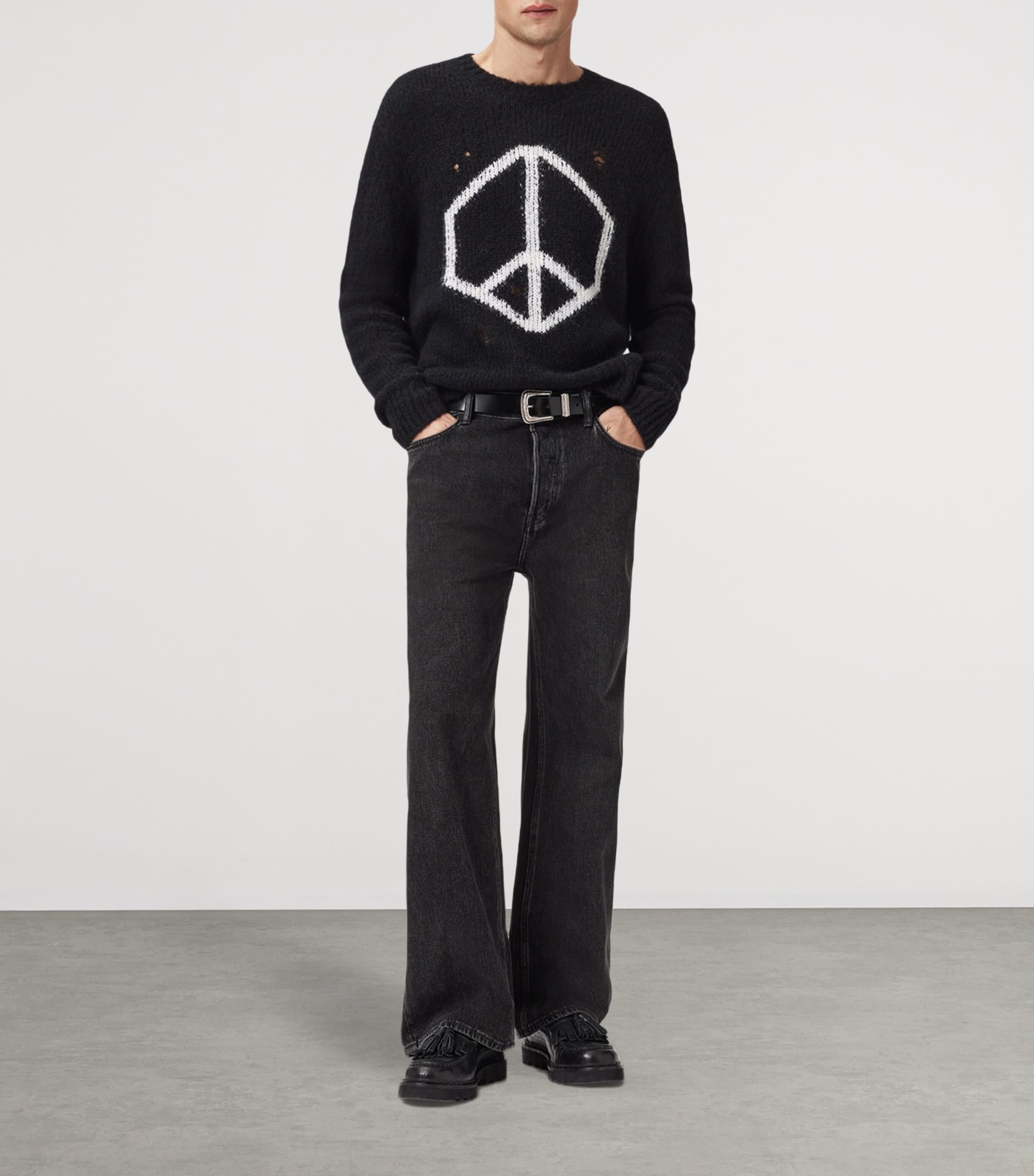 Distressed Message Sweater BLACK Image 2