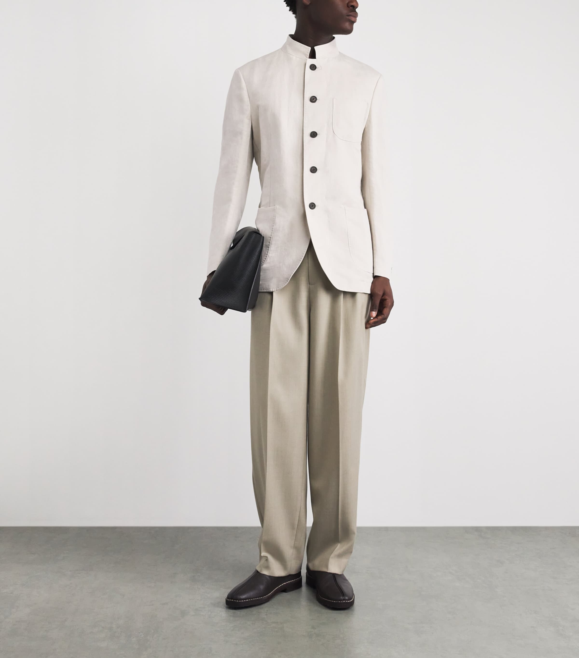 N.Peal Mens Linen-Cotton Portofino Overshirt Sand Image 2