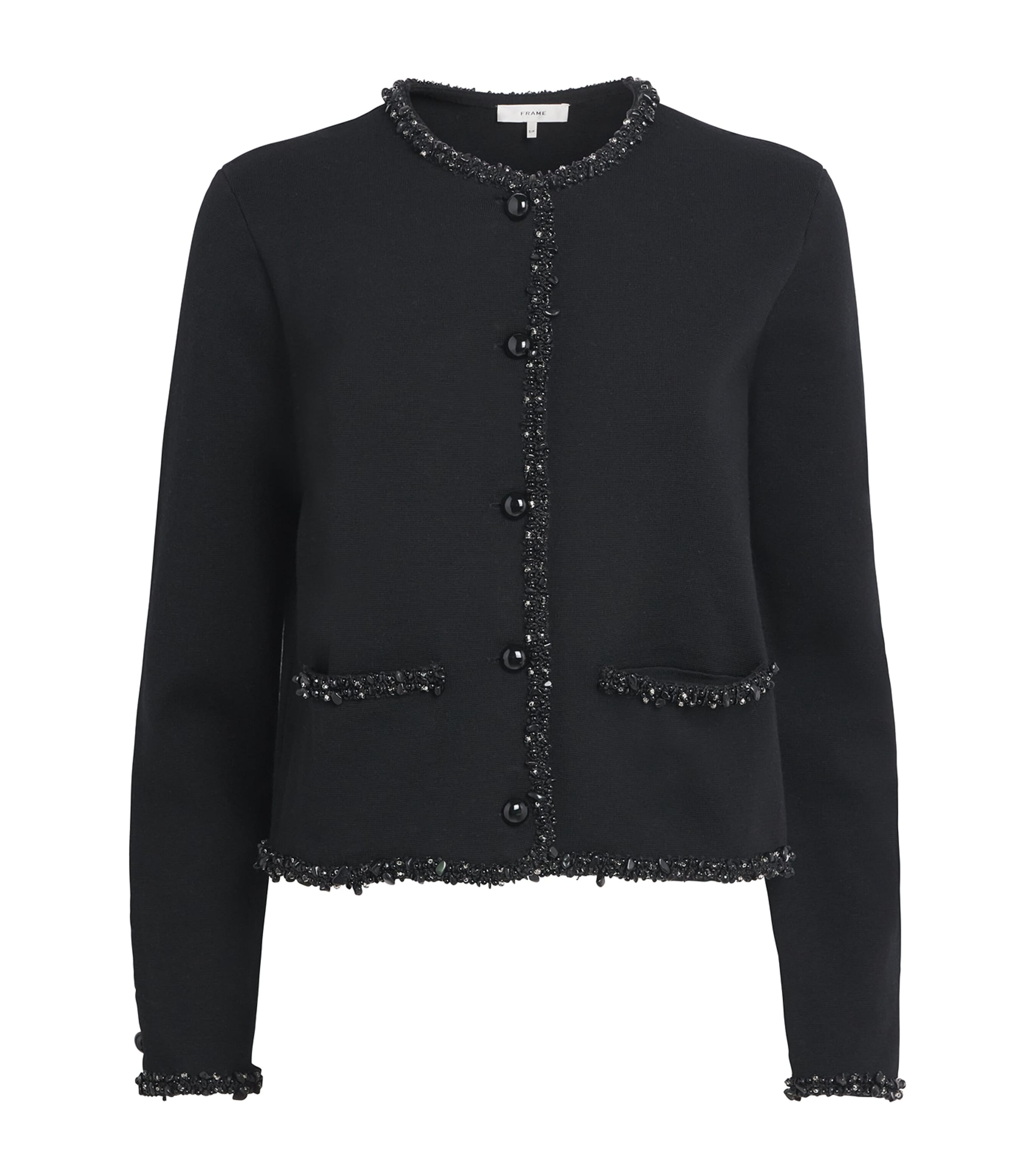 Wool-Blend Beaded Cardigan BLACK Image 1