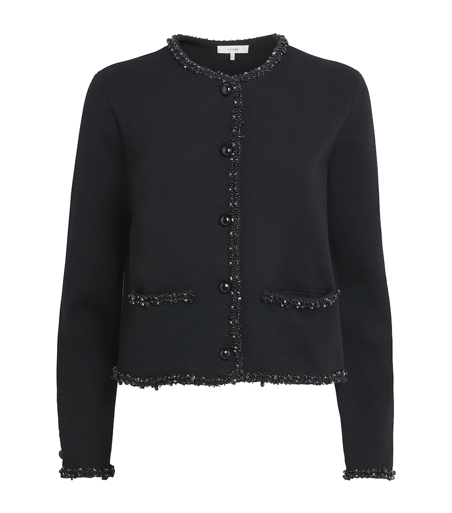 Wool-Blend Beaded Cardigan BLACK Image 1