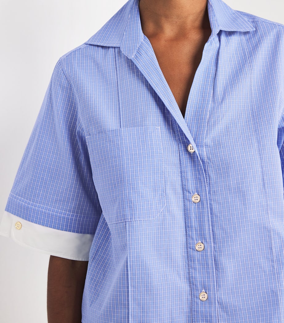 Cotton Oversized Check Shirt CIEL / BLANC Image 6