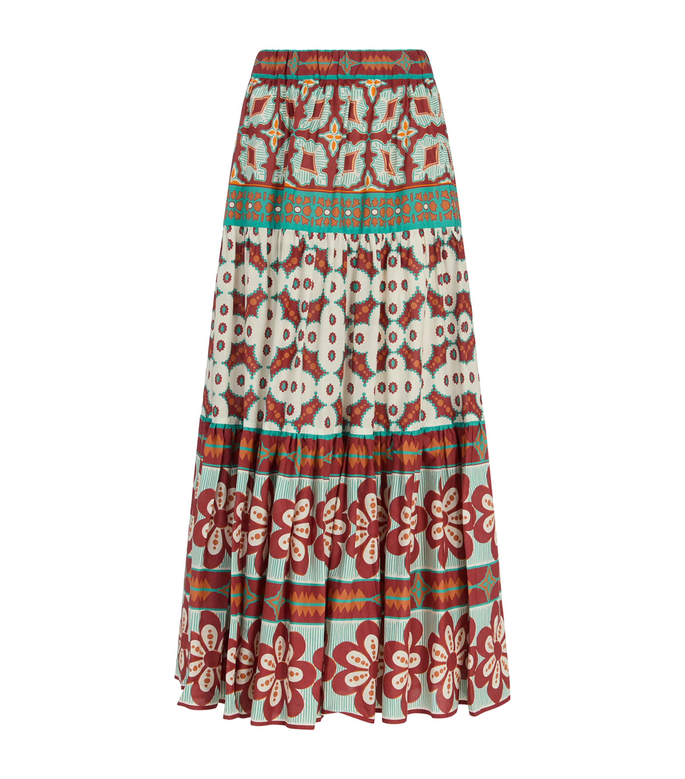 La Doublej Big Printed Tiered Cotton Maxi Skirt