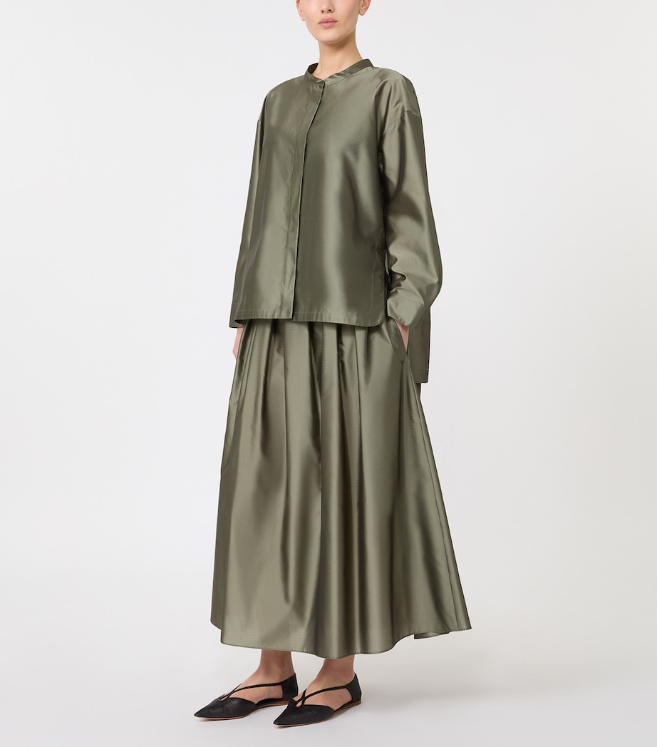 Max Mara Womens Organza Pleated Maxi Skirt Sage Green Image 2