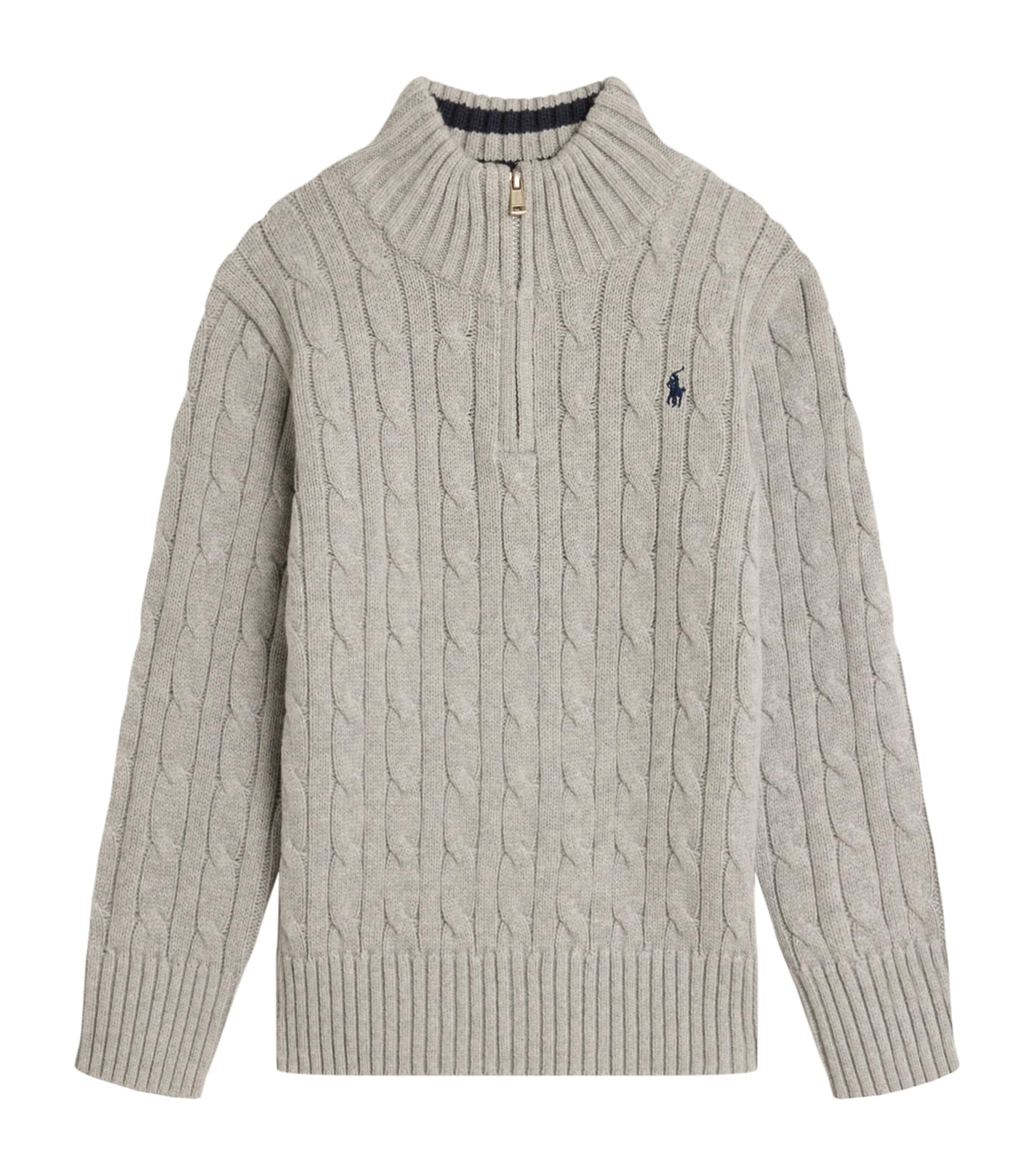 Ralph Lauren Cotton Quarter-zip Cable-knit Sweater In Neutral