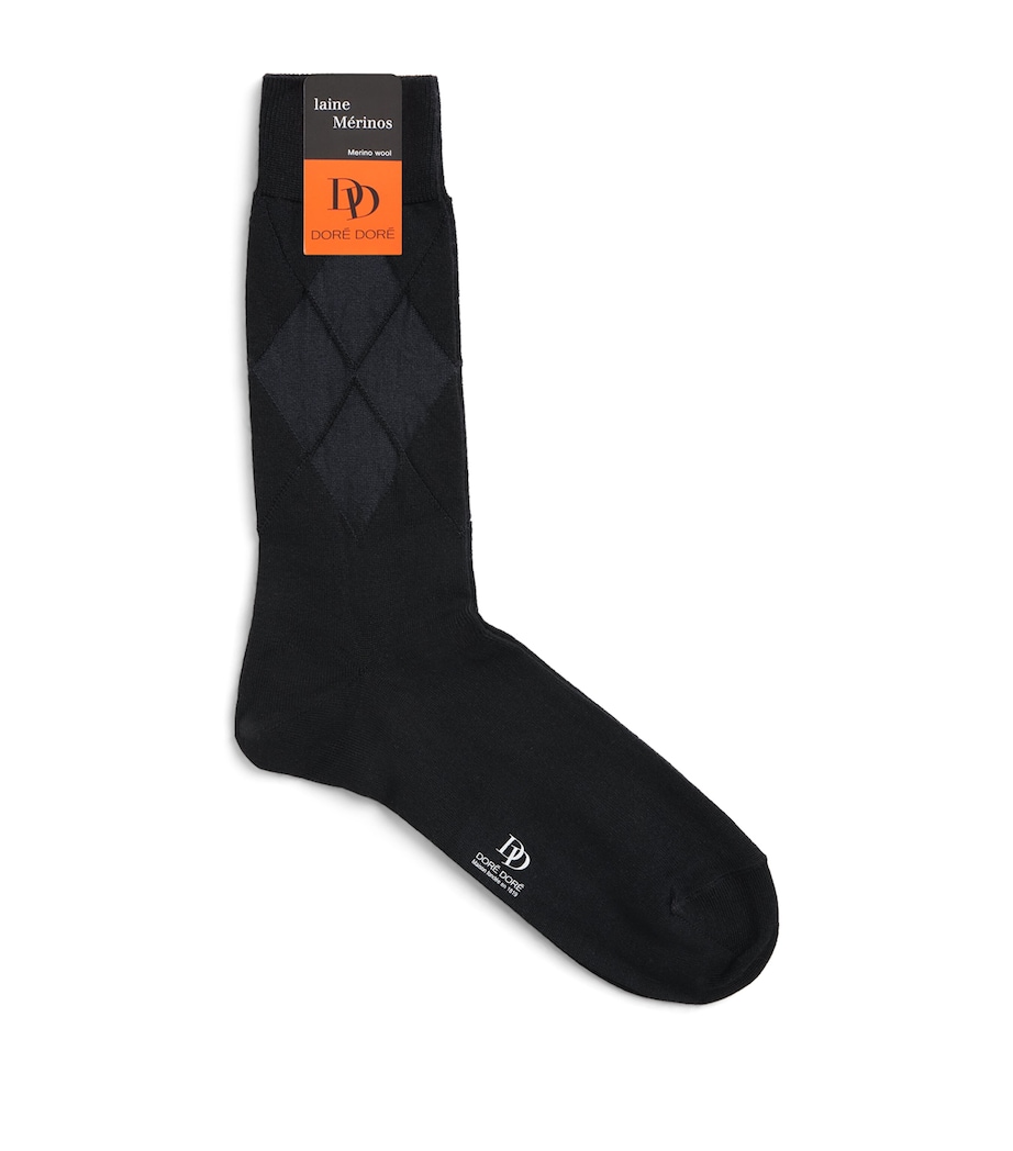 Doré Doré Mens Wool-Blend Argyle Socks Noir Anth Image 1